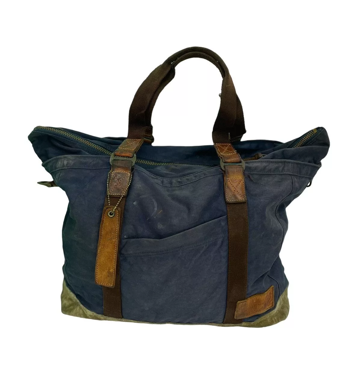 MasterPiece Bags Luggage MASTERPIECE japan cotton canvas trim with leather cloth bag Blue