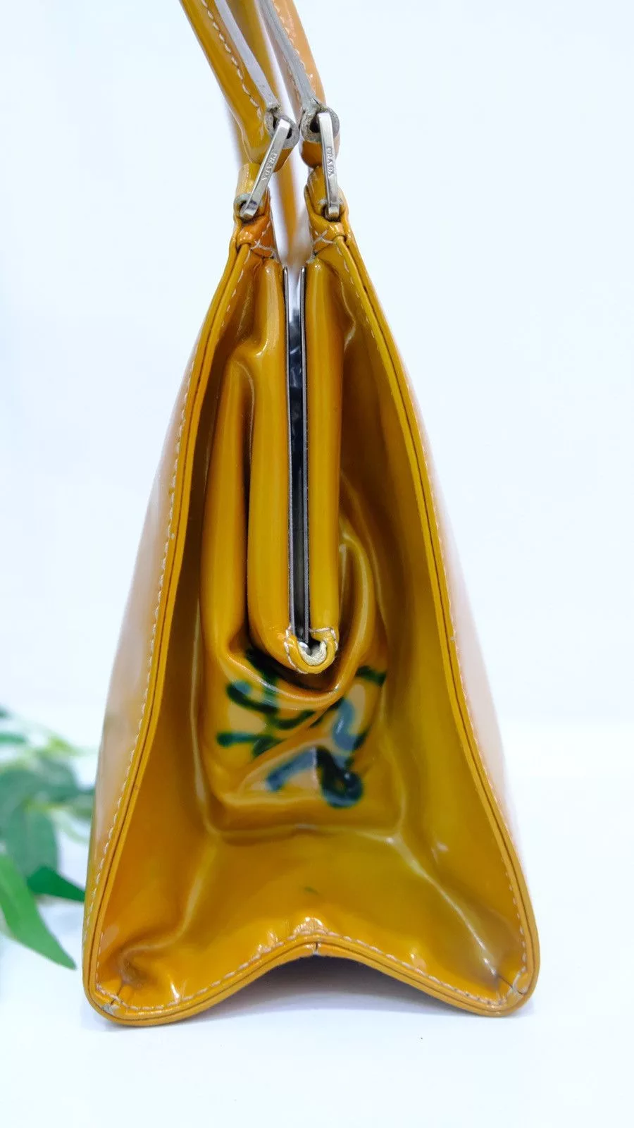 Prada Handle Bags Authentic Prada handbag yellow pattern leather