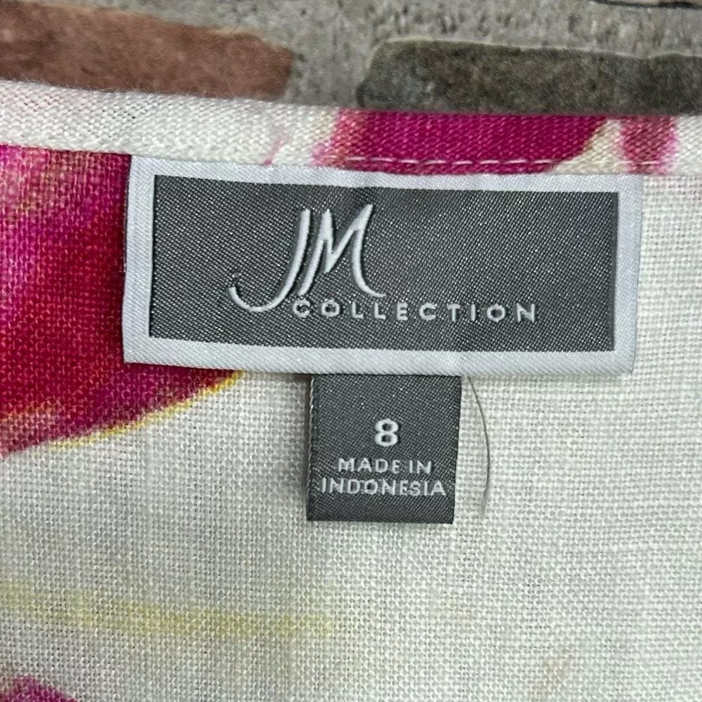 Other Button Ups Other JM Collection Button Front 100% Linen Floral Shirt Size 8 White