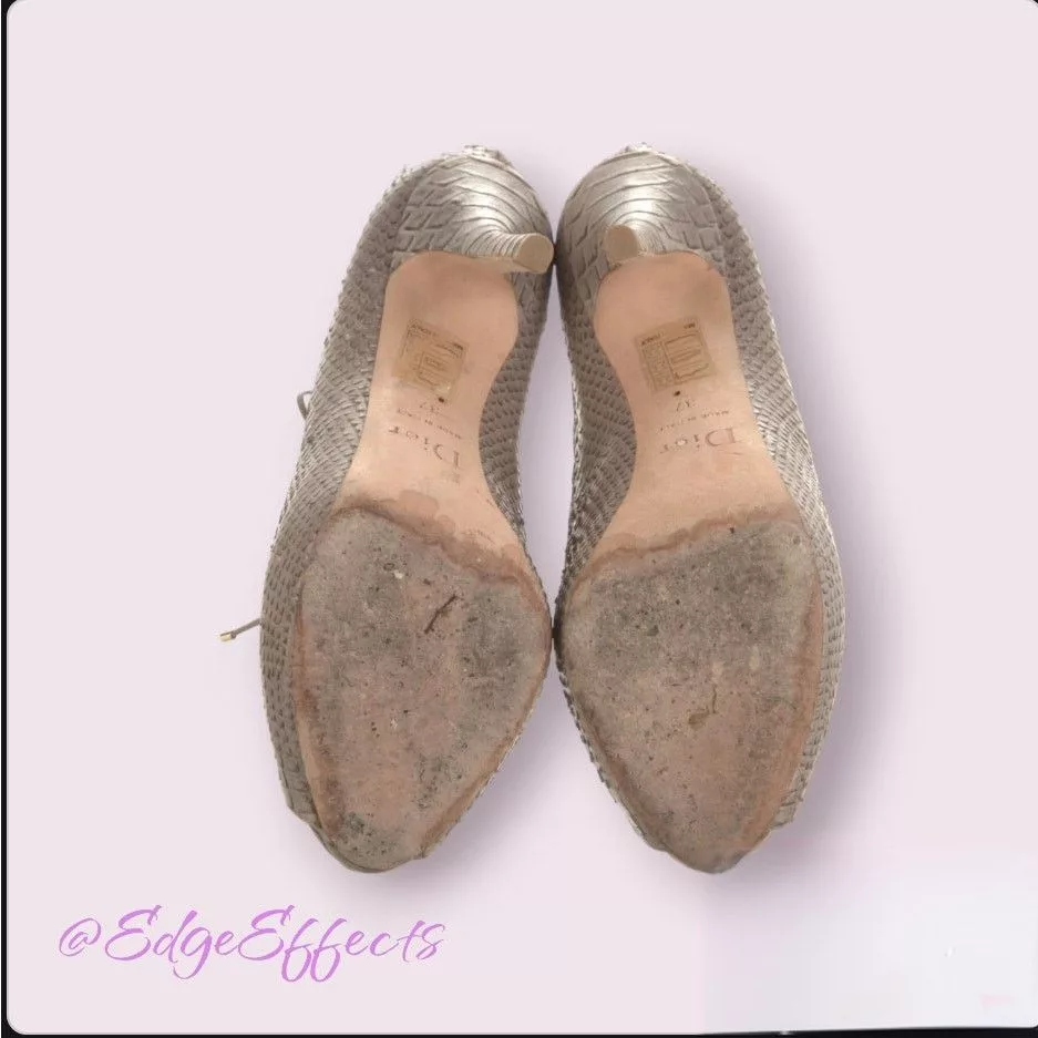 Dior Heels CHRISTIAN DIOR Taupe Python Caged High Heel Booties 7 w/Box Beige