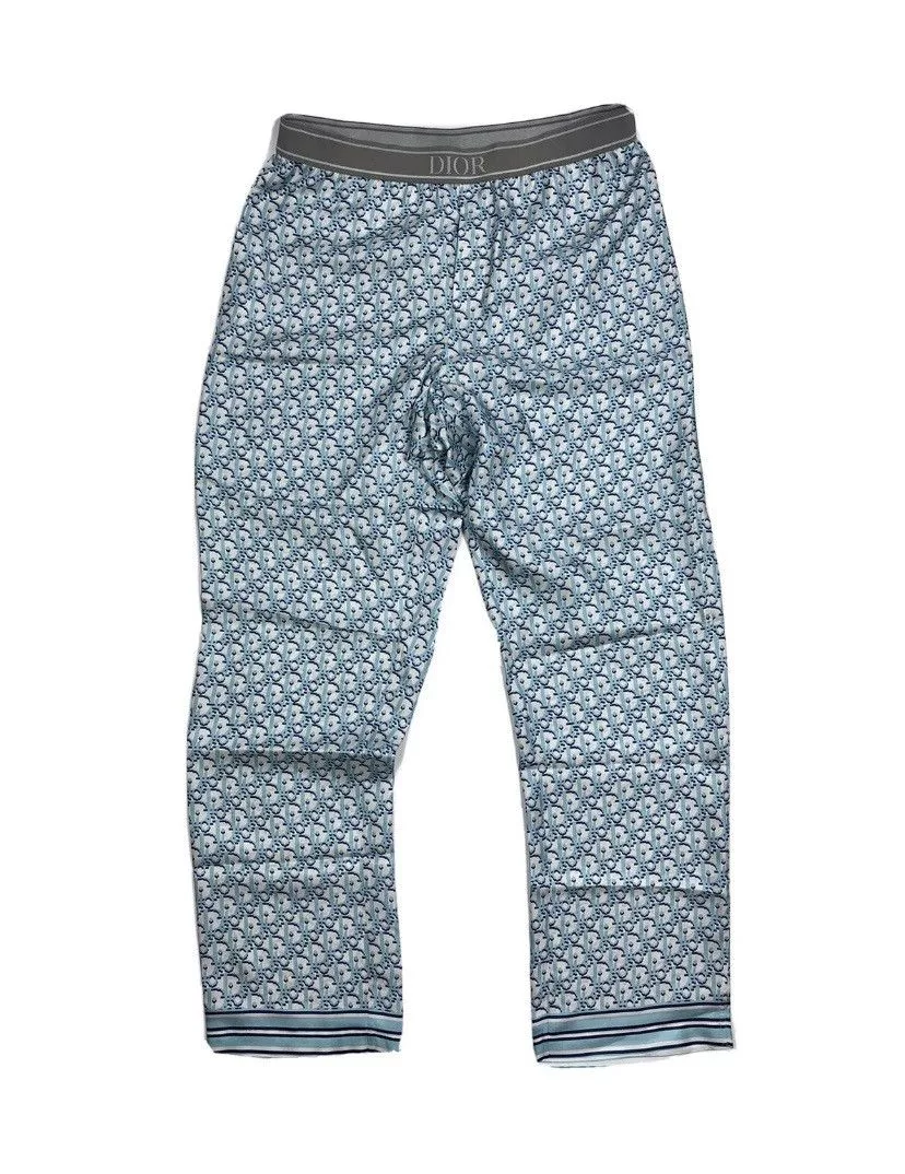 Dior Casual Pants DIOR OBLIQUE MONOGRAM BLUE SILK PYJAMAS PANTS SIZE: 50