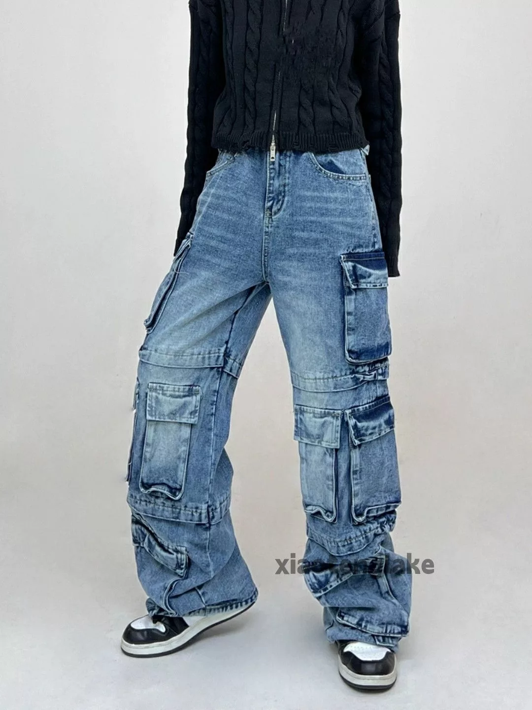 Jean Jeans Jean × Vintage washed faded y2k skate hiphop loose baggy cargo jeans Blue