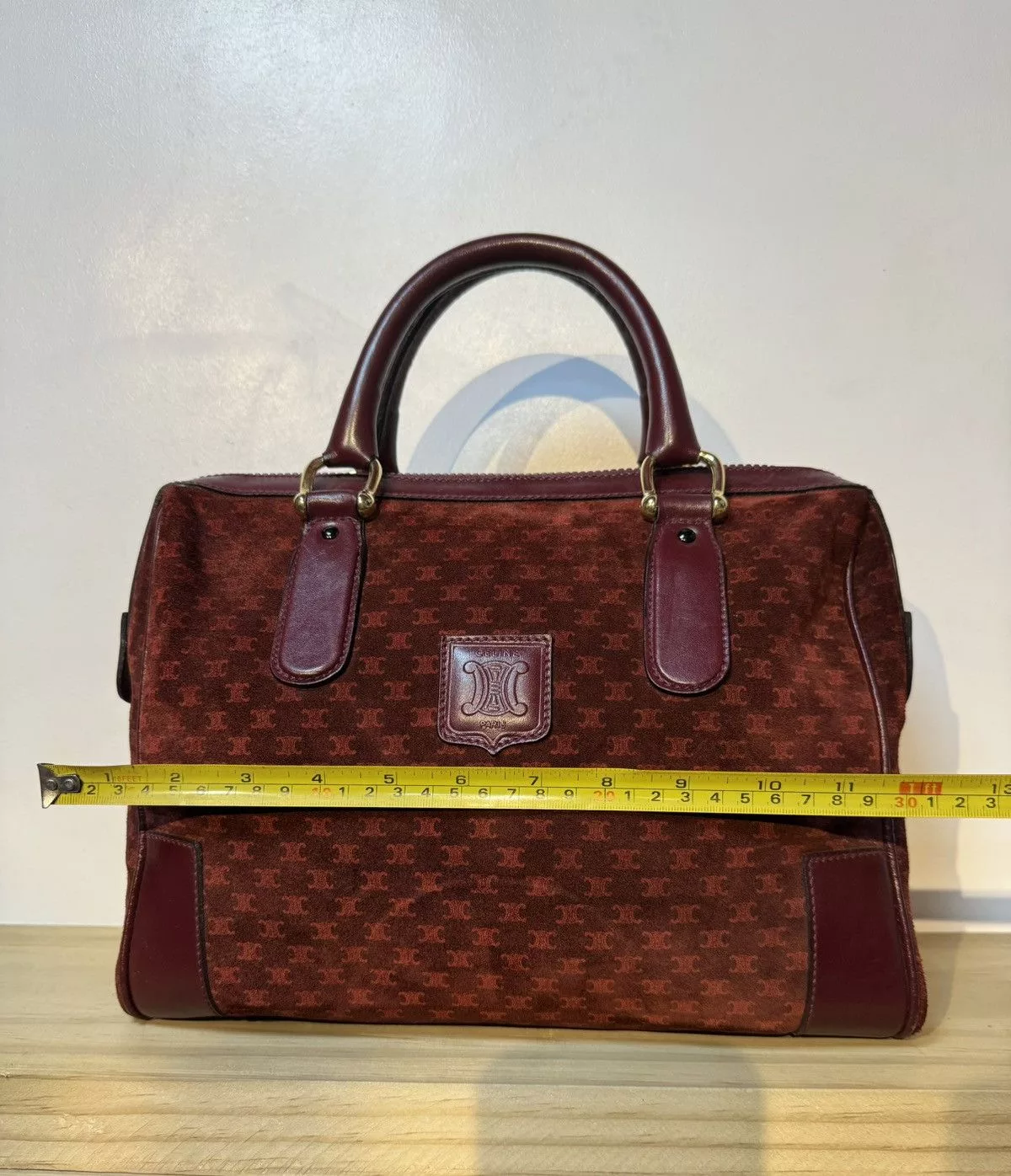 Celine Handle Bags Celine Macadam Handbag Red Suede