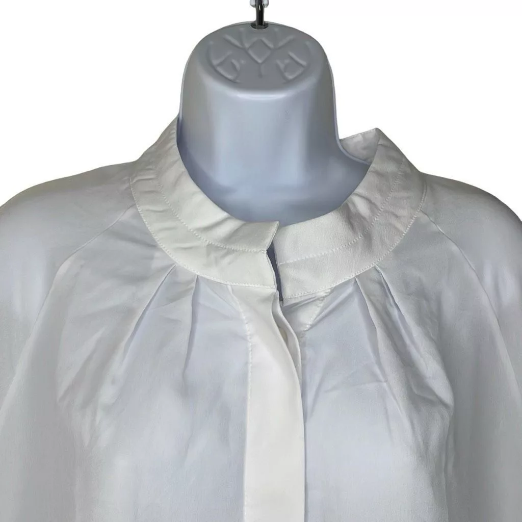 Alpha Studio Blouses Alpha Studio Womens M/L Button Front Blouse White Sheer Long