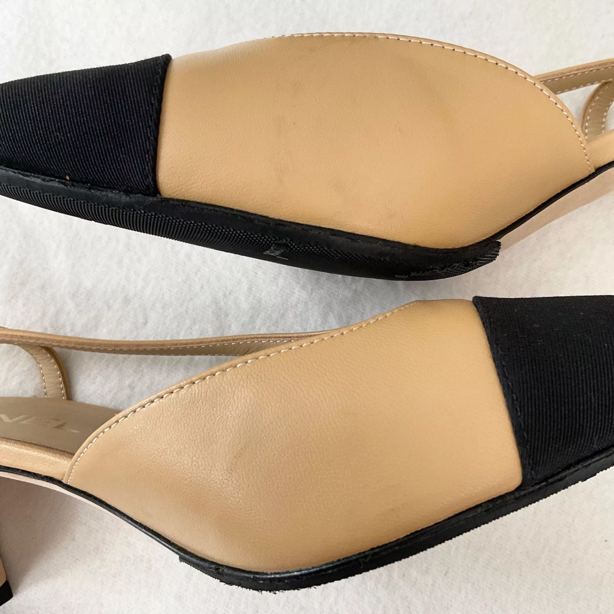 Chanel Heels CHANEL Interlocking TWO tone beige Leather Slingback Pumps h Multi
