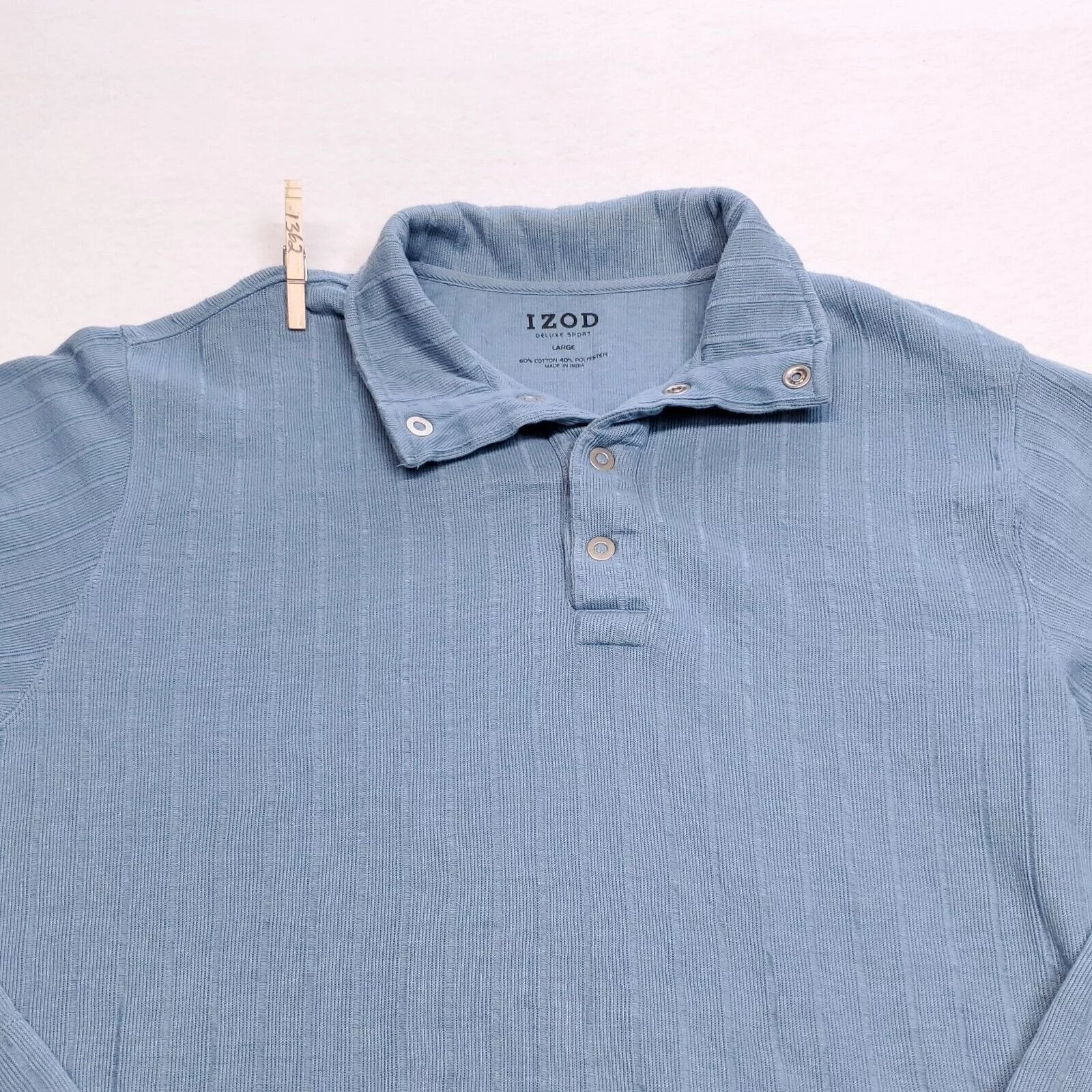 Izod Short Sleeve T Shirts IZOD Casual Pullover Long Sleeve Polo Shirt Mens Size L Blue