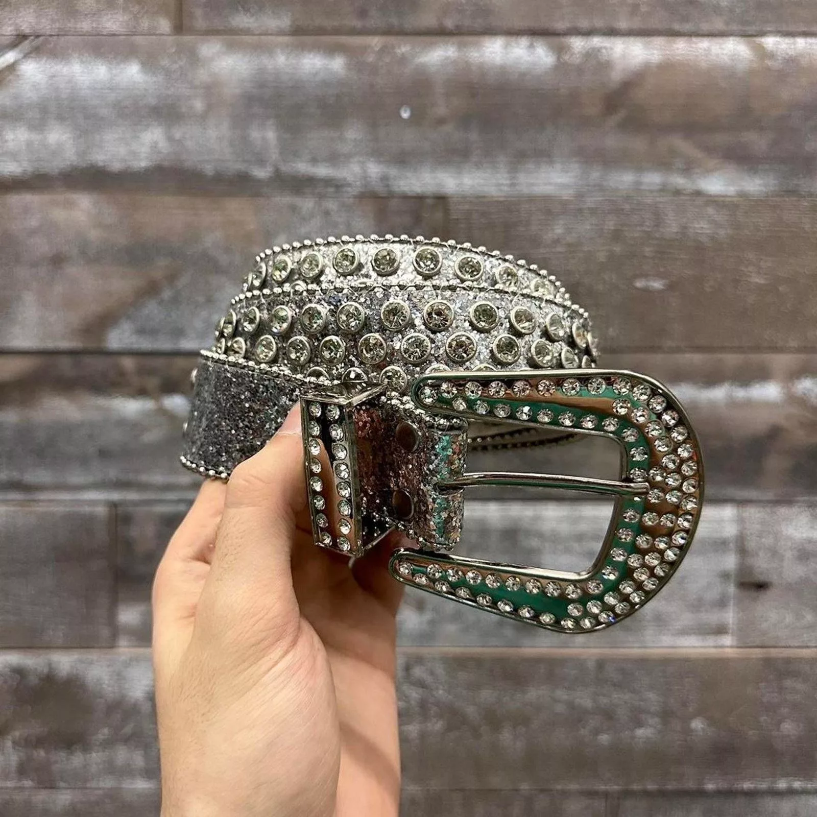 Vintage Belts Vintage BB Style Grey Diamond Rhinestone Shiny Y2k Belt Silver