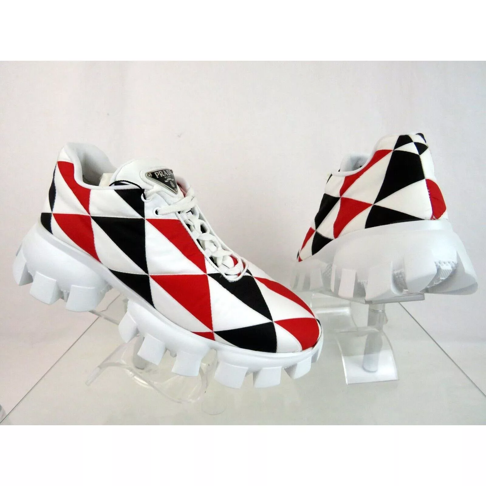 Prada Low Top Sneakers Prada 1E863M WHITE BLACK RED NYLON LOGO THUNDER LOW SNEAKERS 38.5