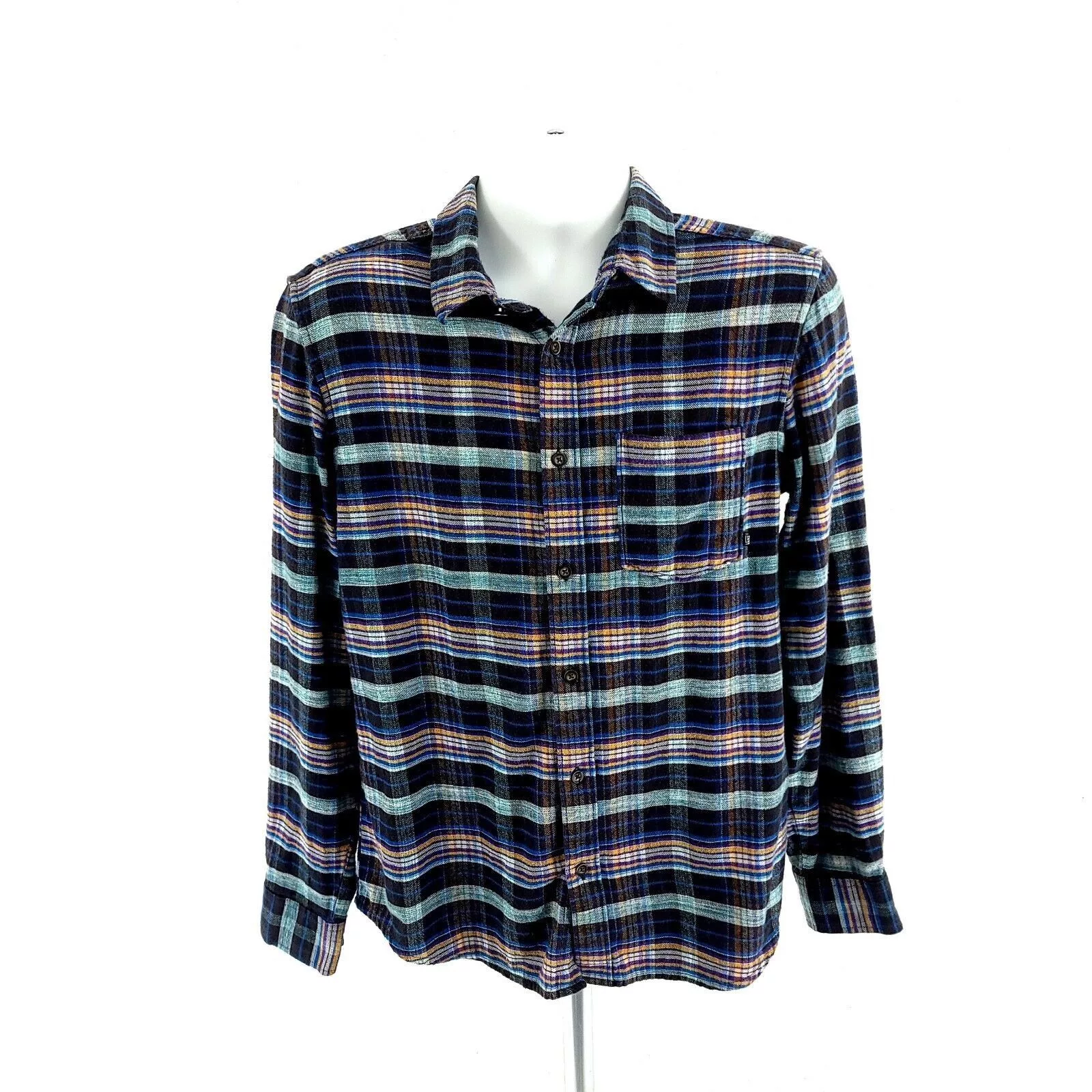Vans Shirts Button Ups Vans Black Multi-Collared Plaid Flannel Small Collared Dress Blue