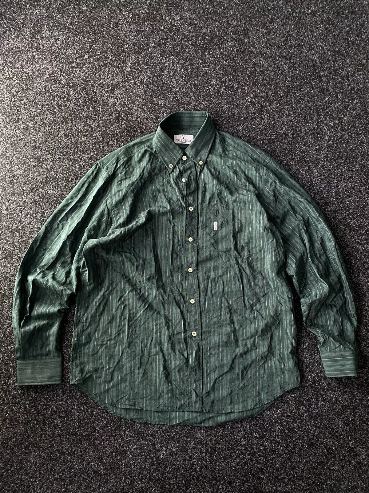 Valentino Shirts Button Ups Valentino × Vintage Vintage Valentino Luxury Striped dark green Button Up Shirt
