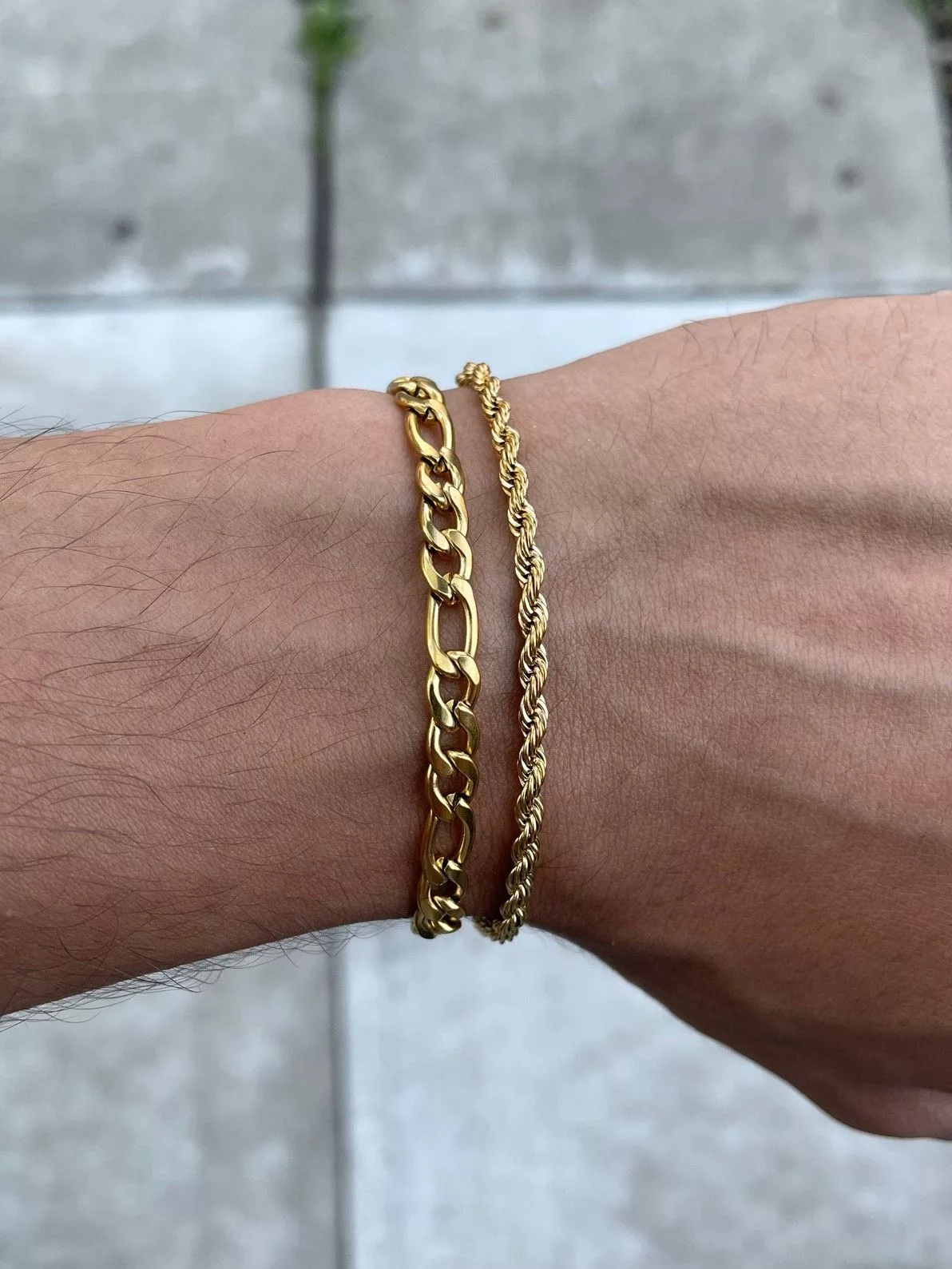 Jewelry Jewelry Watches Jewelry Gold 5mm Figaro Link & 3mm Rope Bracelet Set Streetwear