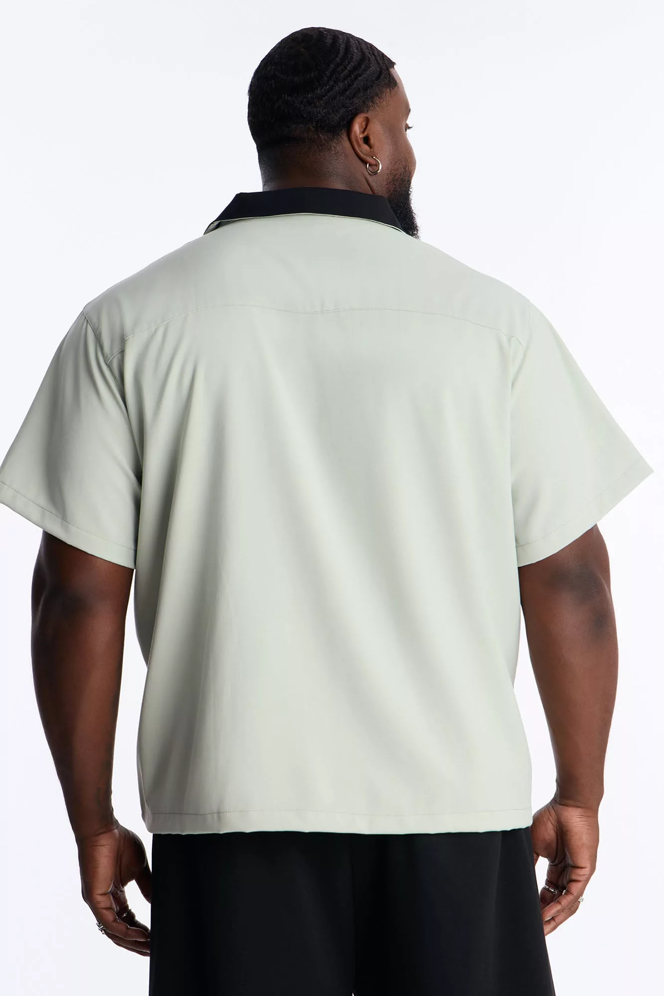 Botanical Embroidered Cuban Collar Button Up Shirt - Mint