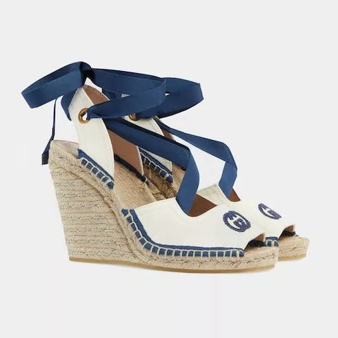 Gucci Miscellaneous Gucci Interlocking G Ribbon Tie Espadrille Sandals SIZE 34.5 White