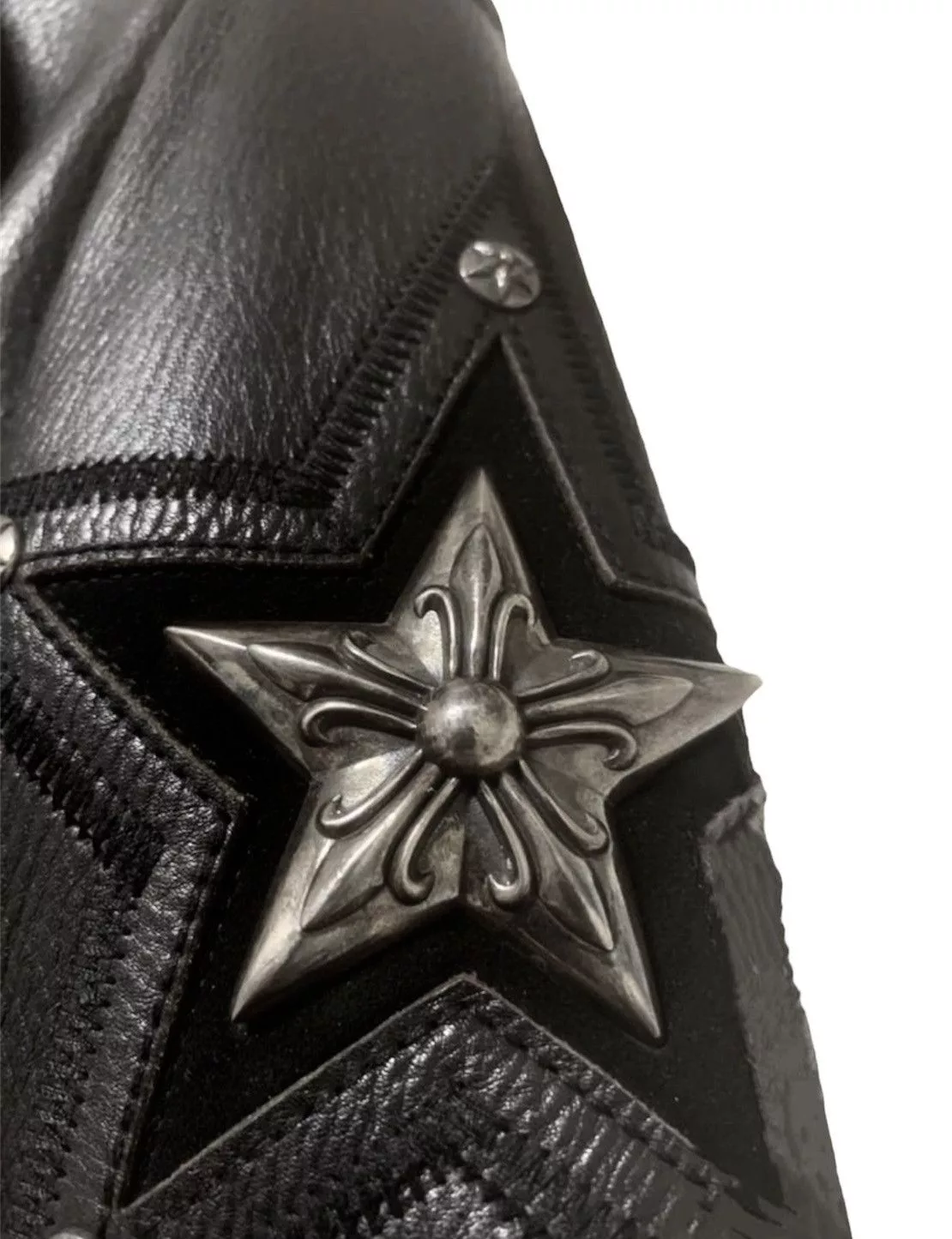 Chrome Hearts Leather Jackets Rare Chrome Hearts JJ Dean 3STAR Dagger Zip Leather Jacket Black