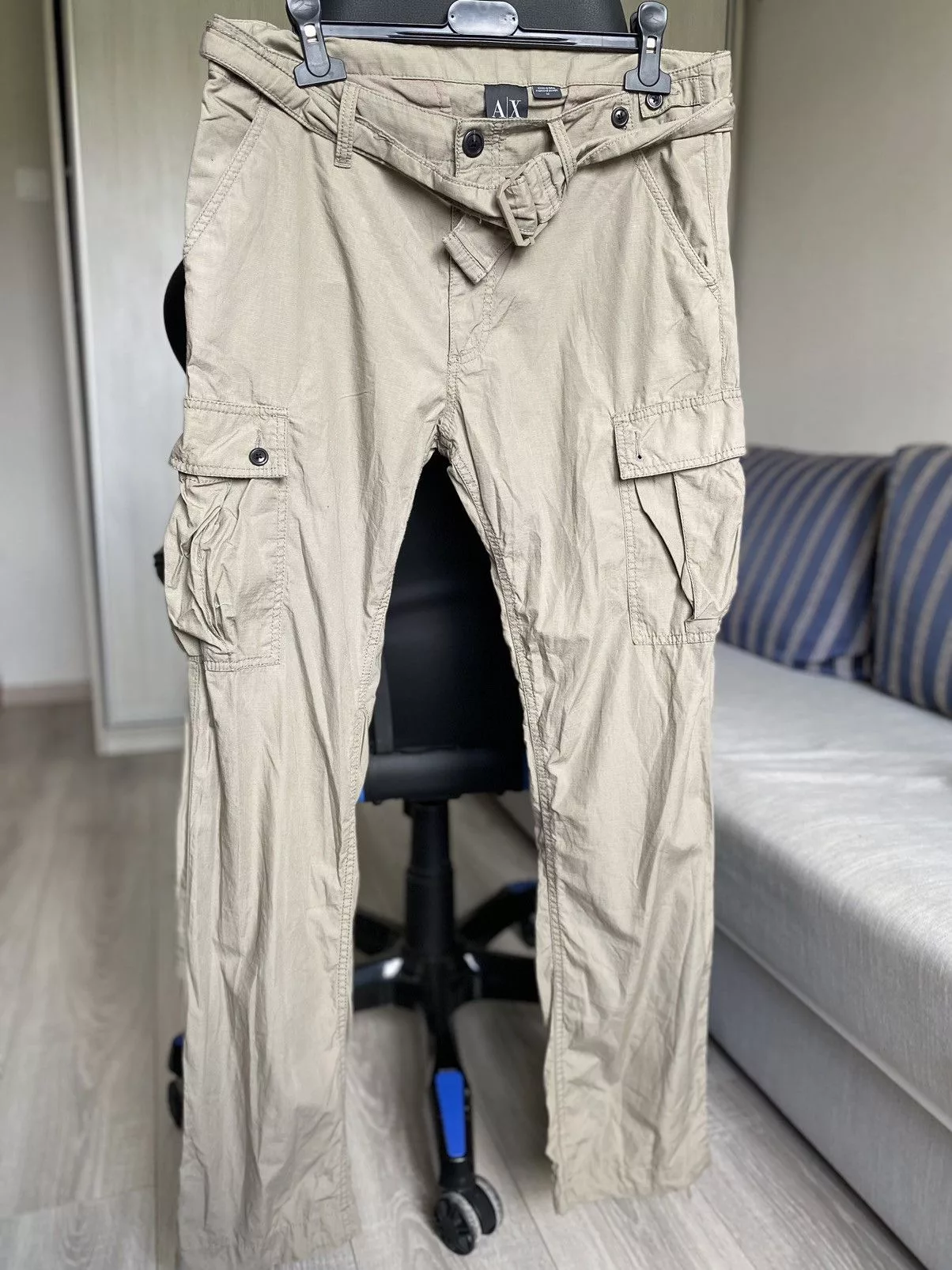Armani Casual Pants Armani × Emporio Armani Armani Exchange multi pocket cargo pants military Streetwear Beige