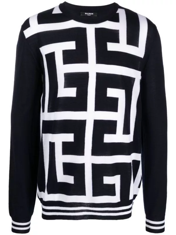 Balmain Sweaters Balmain o1w1db10624 Maxi Monogram Wool Sweater in Black