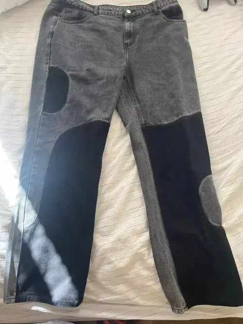 Jean Denim Gray Spliced Loose Jeans Patchwork Avant-Garde