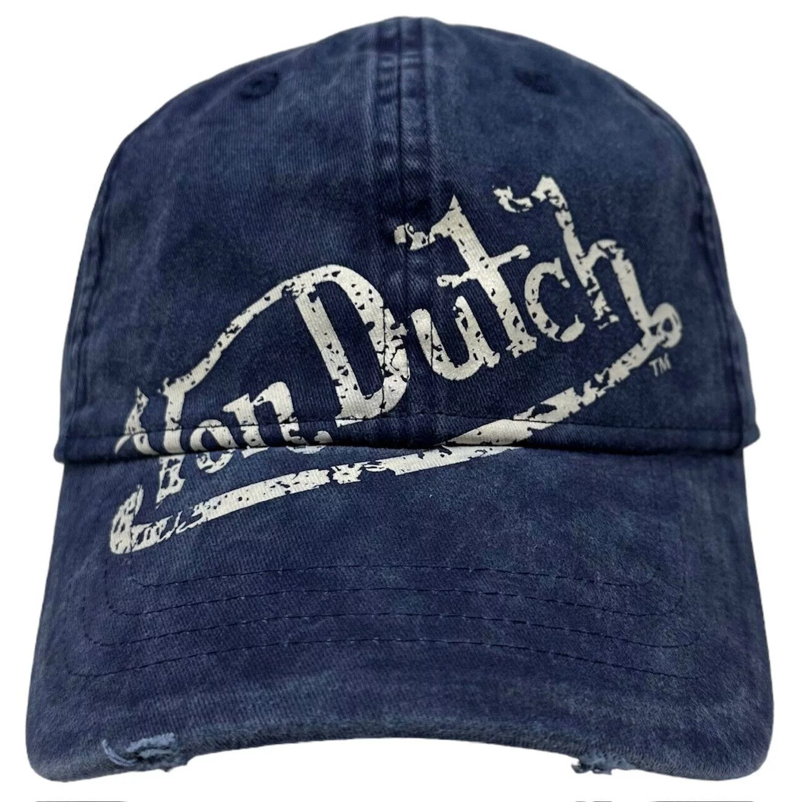 Von Dutch Hats Von Dutch Strapback Hat Washed Blue Distressed Rips Dad Cap