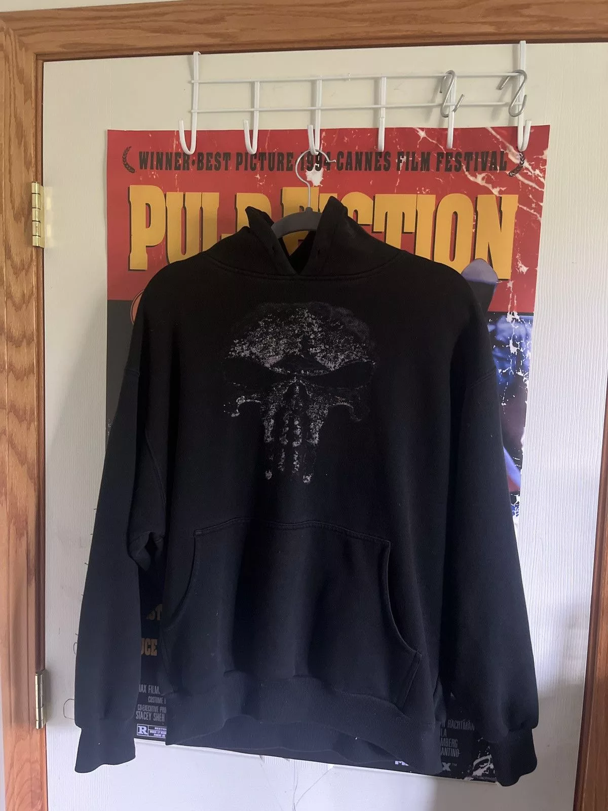 Marvel Comics Sweatshirts Hoodies Marvel Comics × Vintage Vintage Cropped Black Hoodie Skull Punisher Marvel Streetwear