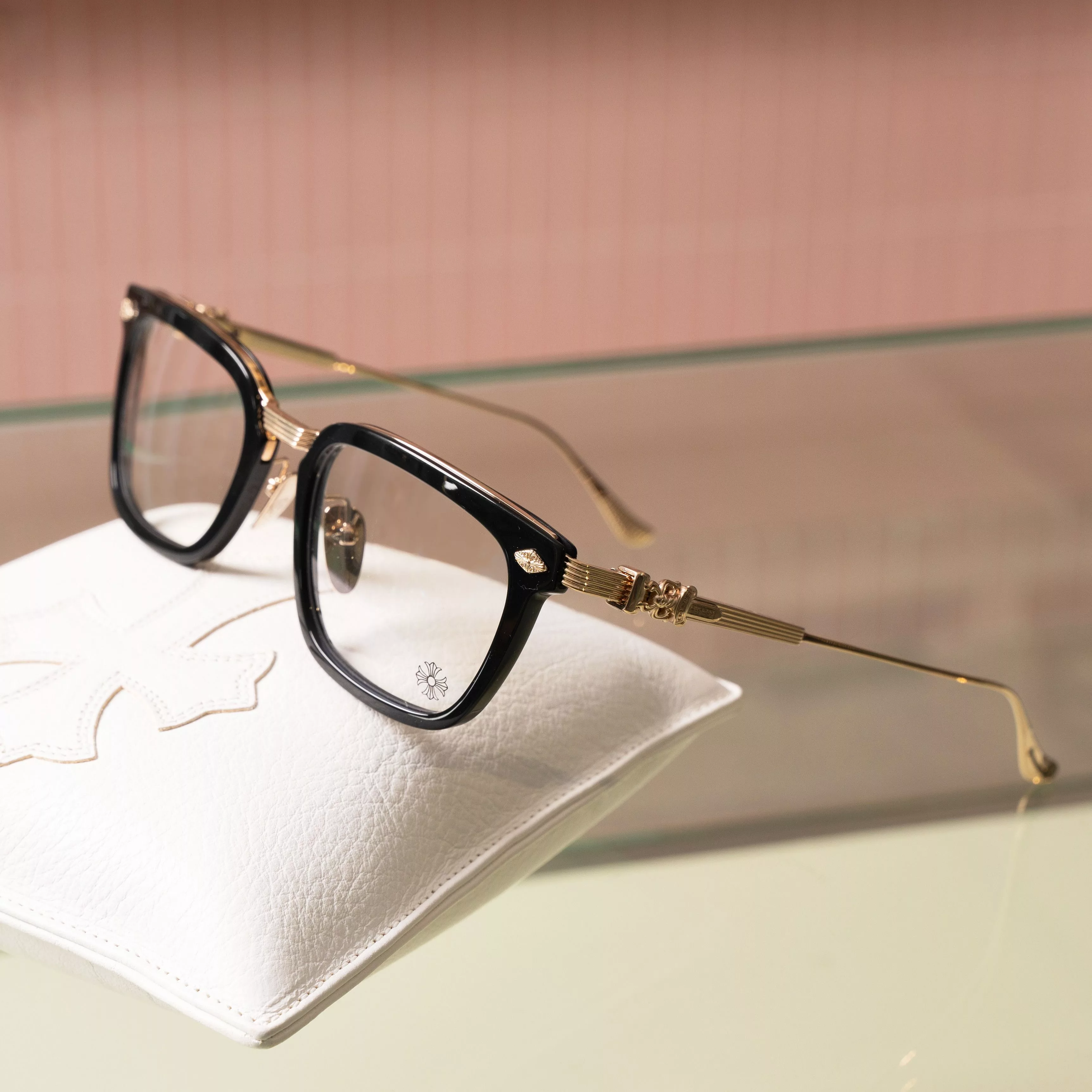 Chrome Hearts Glasses CHROME HEARTS OVERPOKED BLACK PLASTIC/GOLD PLATED