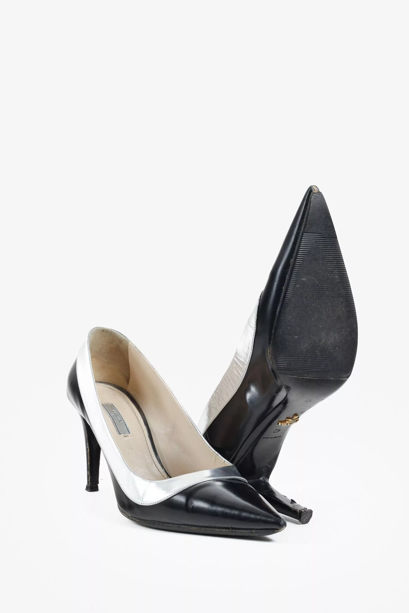 Prada Heels Prada Metallic Rim Point Toe Stiletto Heels Black