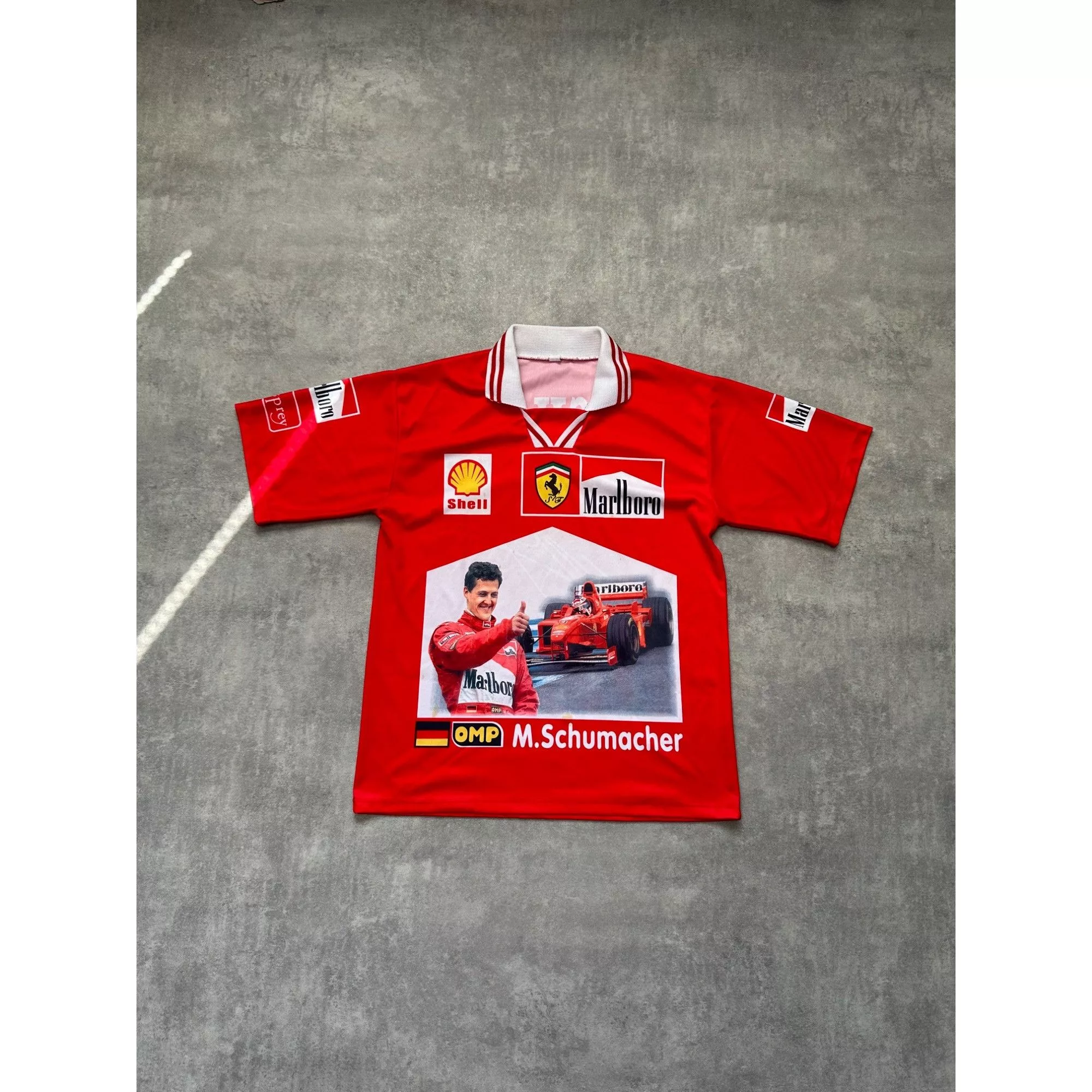 Ferrari Short Sleeve T Shirts Ferrari × Vintage Vintage Signed Ferrari Shell Marlboro Michael Schumacher Red