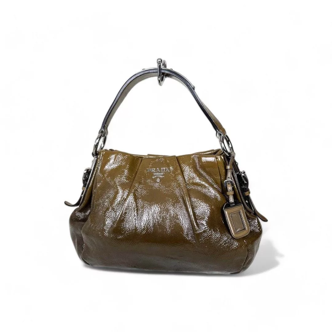 Prada Handle Bags Prada - one shoulder bag brown leather faded patent leather