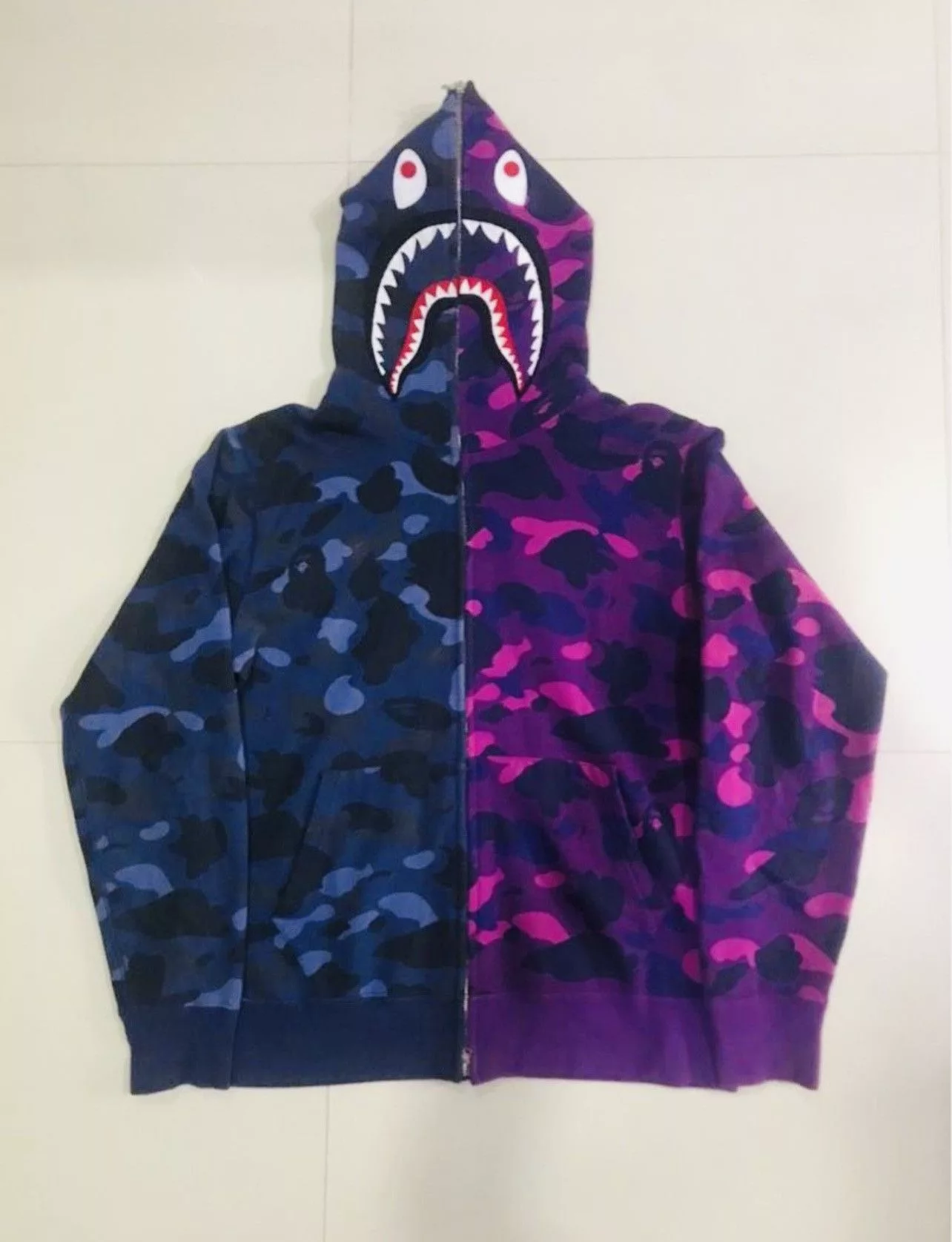Bape Sweatshirts Hoodies Bape Shark Half Purple Half Blue Camo Full Zip Hoodie