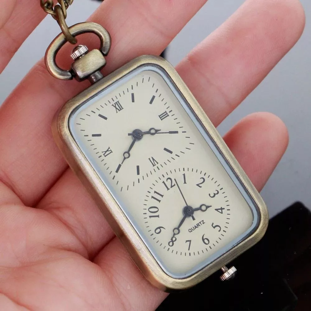 Other Miscellaneous Other Rectangular Design Pocket Watch Pendant Chain Silver