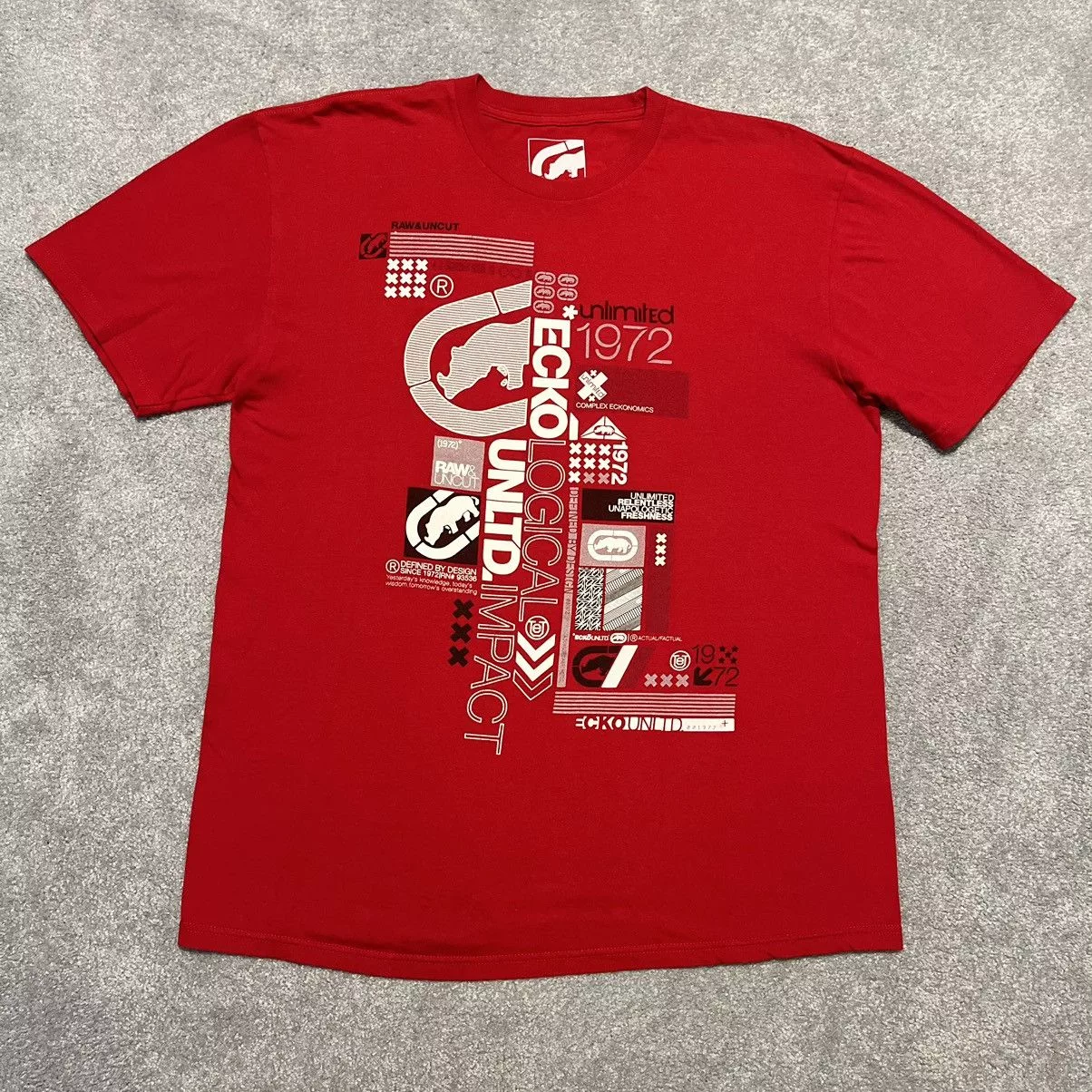 Ecko Unltd. Short Sleeve T Shirts Ecko Unltd. × Vintage Vintage Ecko Unlimited Affliction Style Sematary Logo Tee Red Streetwear