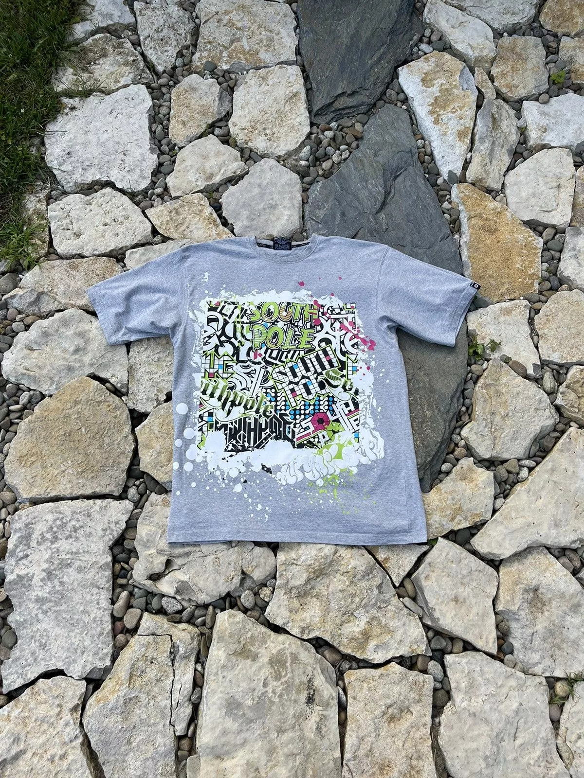 Southpole Short Sleeve T Shirts Southpole × Vintage South Pole vintage tee t-shirt graffiti paint y2k multi logo Gray Streetwear