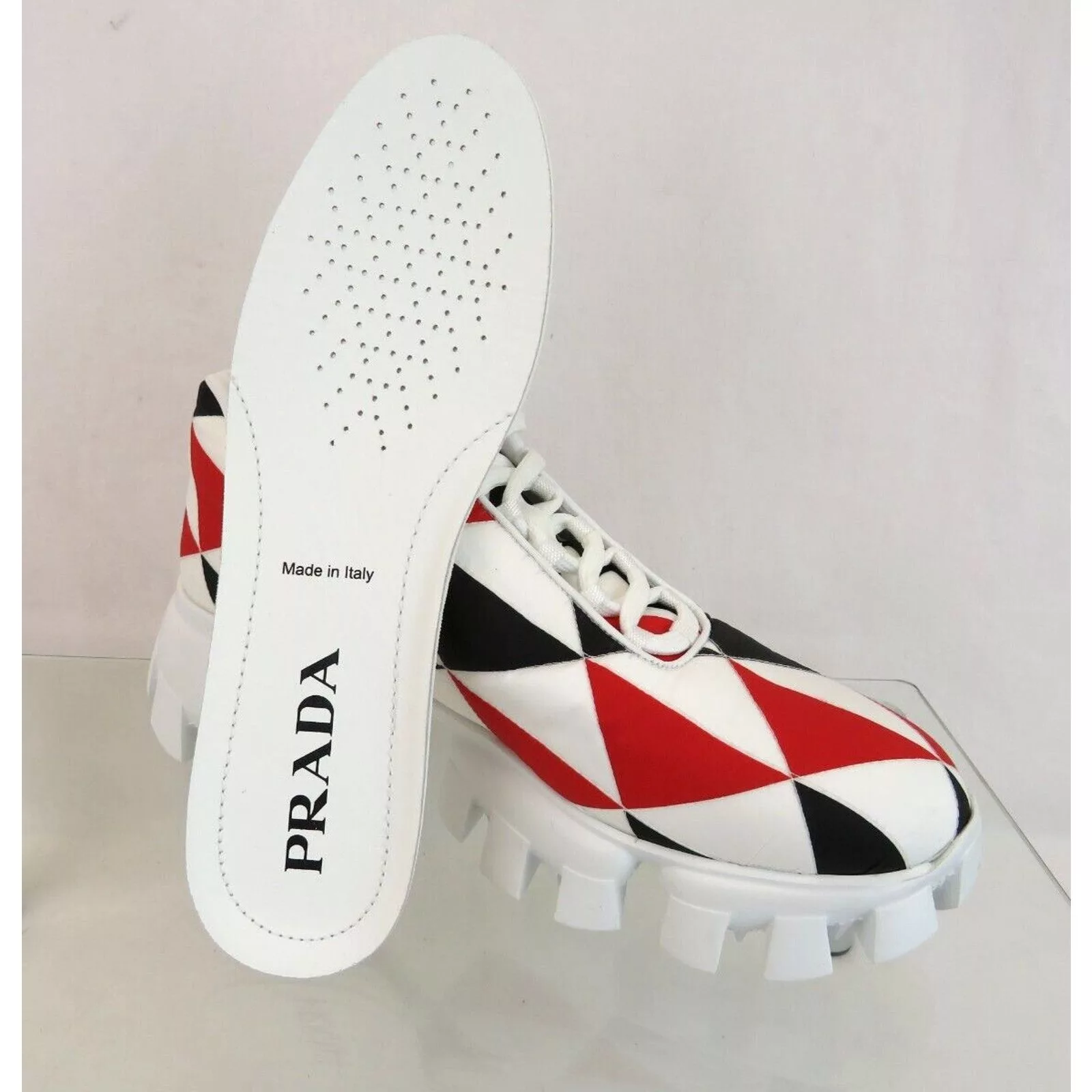 Prada Low Top Sneakers Prada 1E863M WHITE BLACK RED NYLON LOGO THUNDER LOW SNEAKERS 38.5