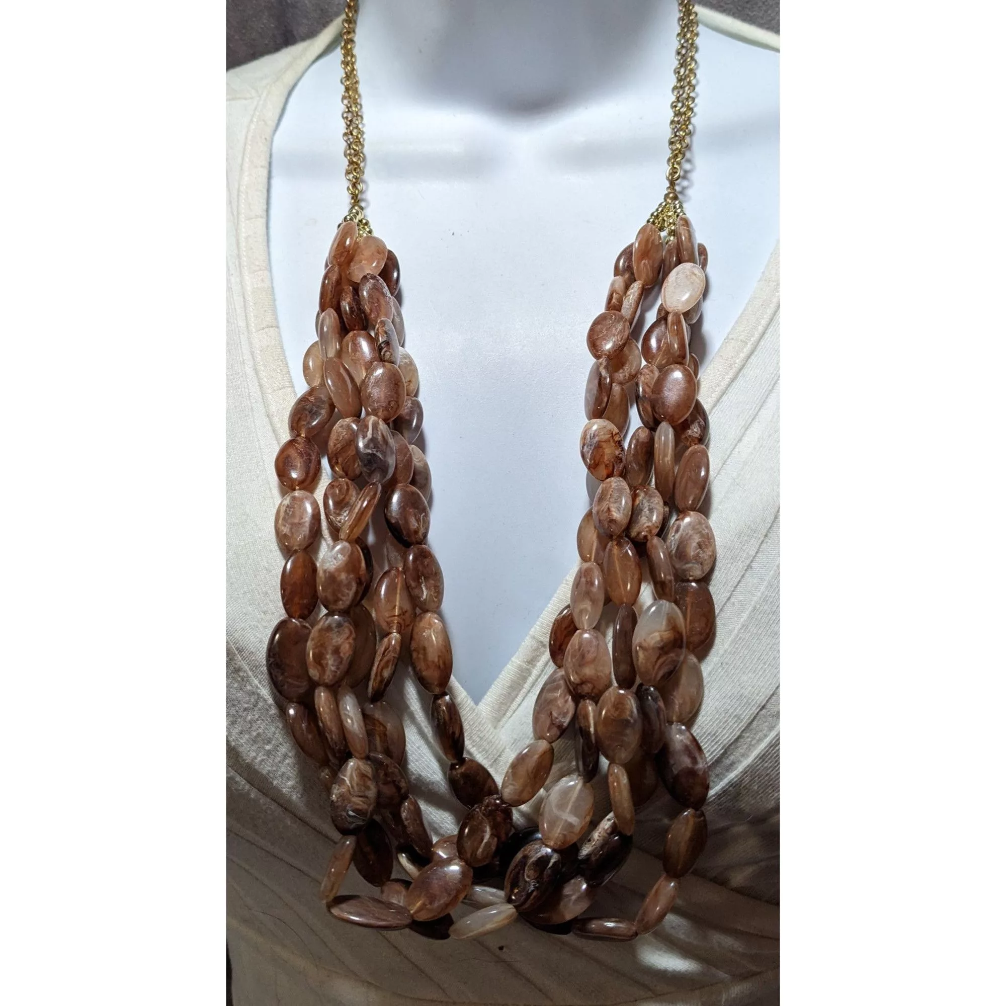 Other Necklaces Other Earthy Multilayer Marbled Beaded Necklace Brown