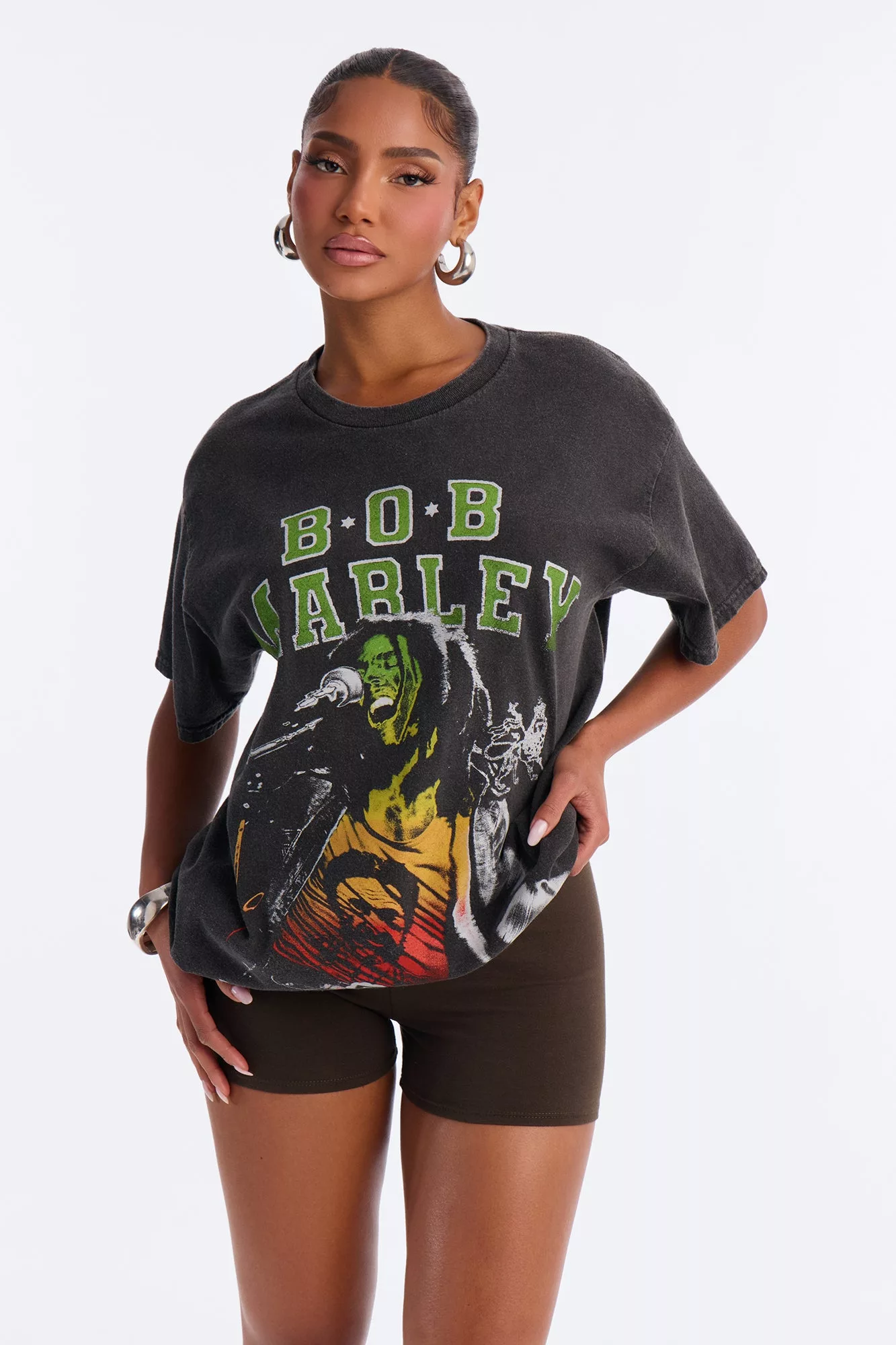 Bob Marley Sketch Oversized Washed Tee - Black
