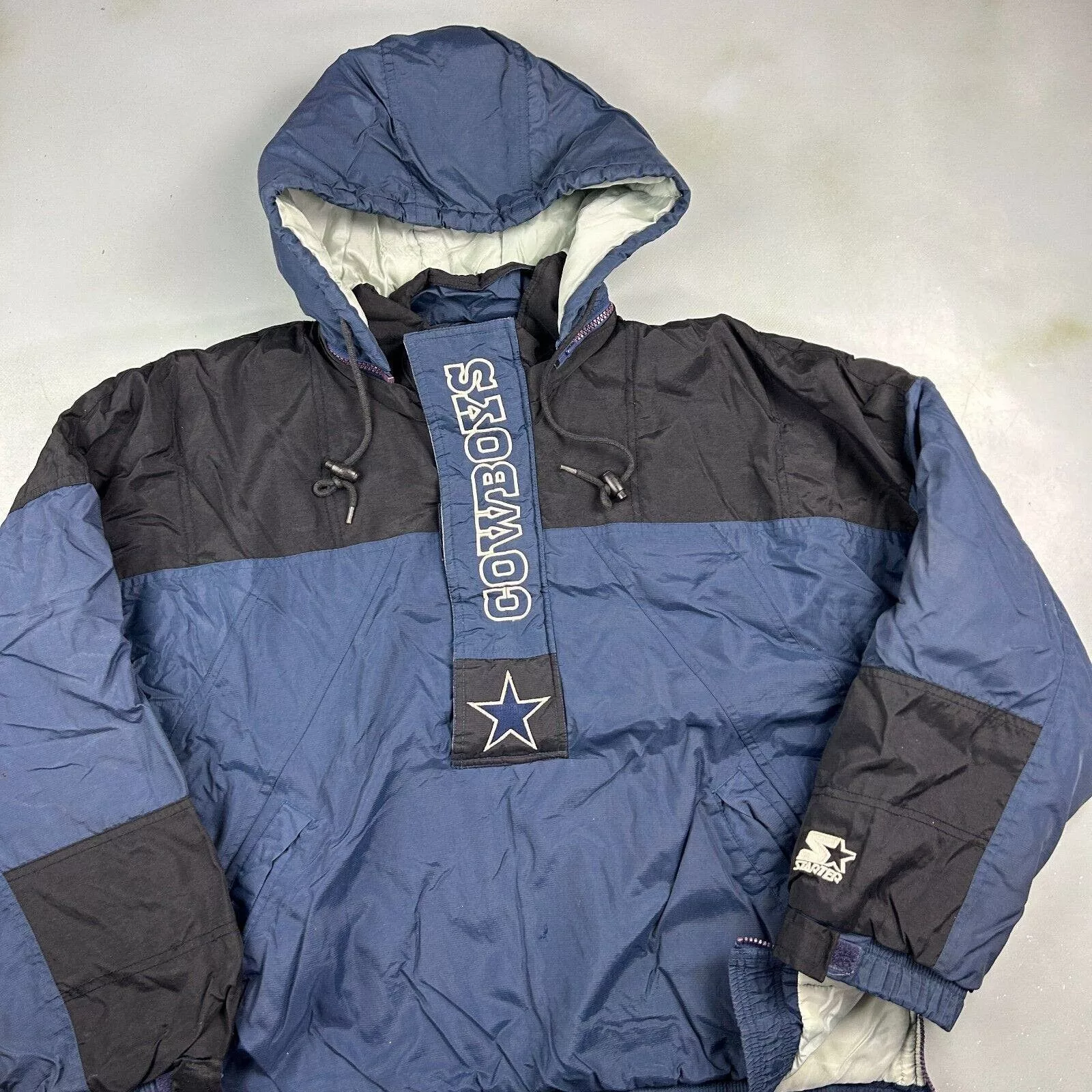 Starter Down Jackets VINTAGE 90s Dallas Cowboys Starter Anorak 1/4 Zip Jacket M Blue