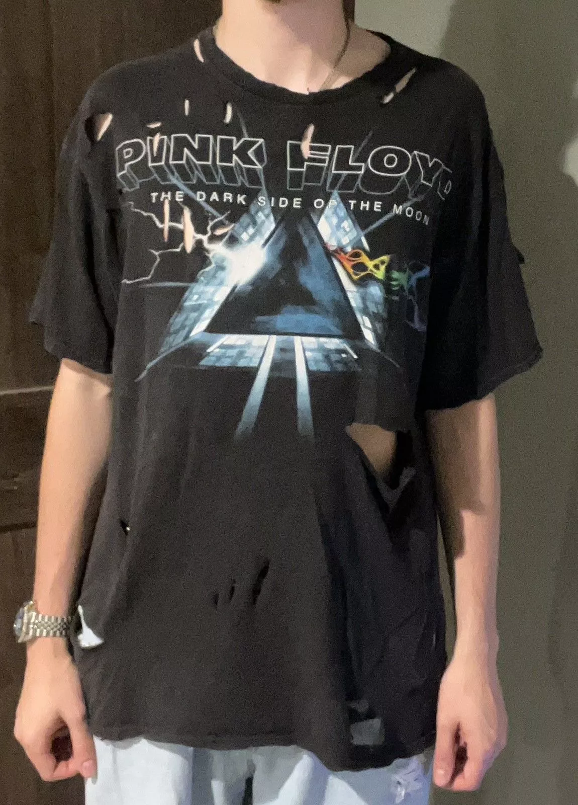 Liquid Blue Short Sleeve T Shirts Liquid Blue × Vintage Thrashed Distressed Pink Floyd Shirt Black