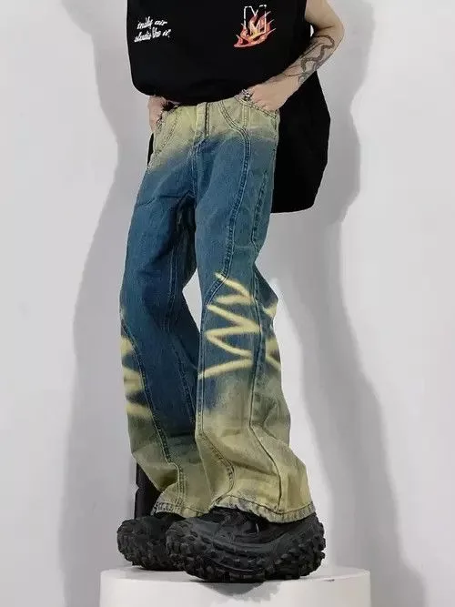 Japanese Brand Denim Japanese Brand × Jean Cross Ribbon Jeans Men's Baggy Black Streetwear