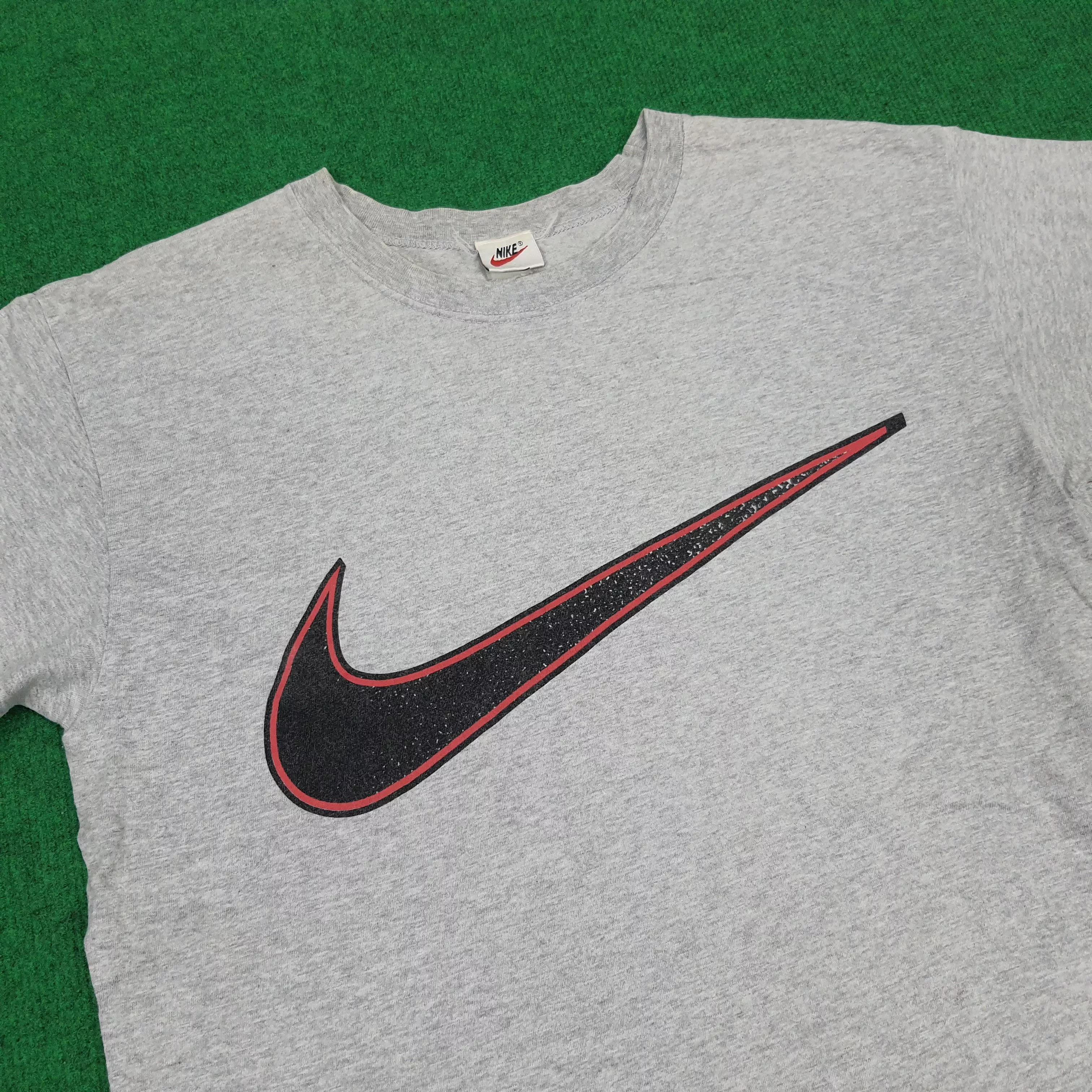 Nike Short Sleeve T Shirts Nike × Vintage Vintage Nike Big Swoosh Casual Tees Gray
