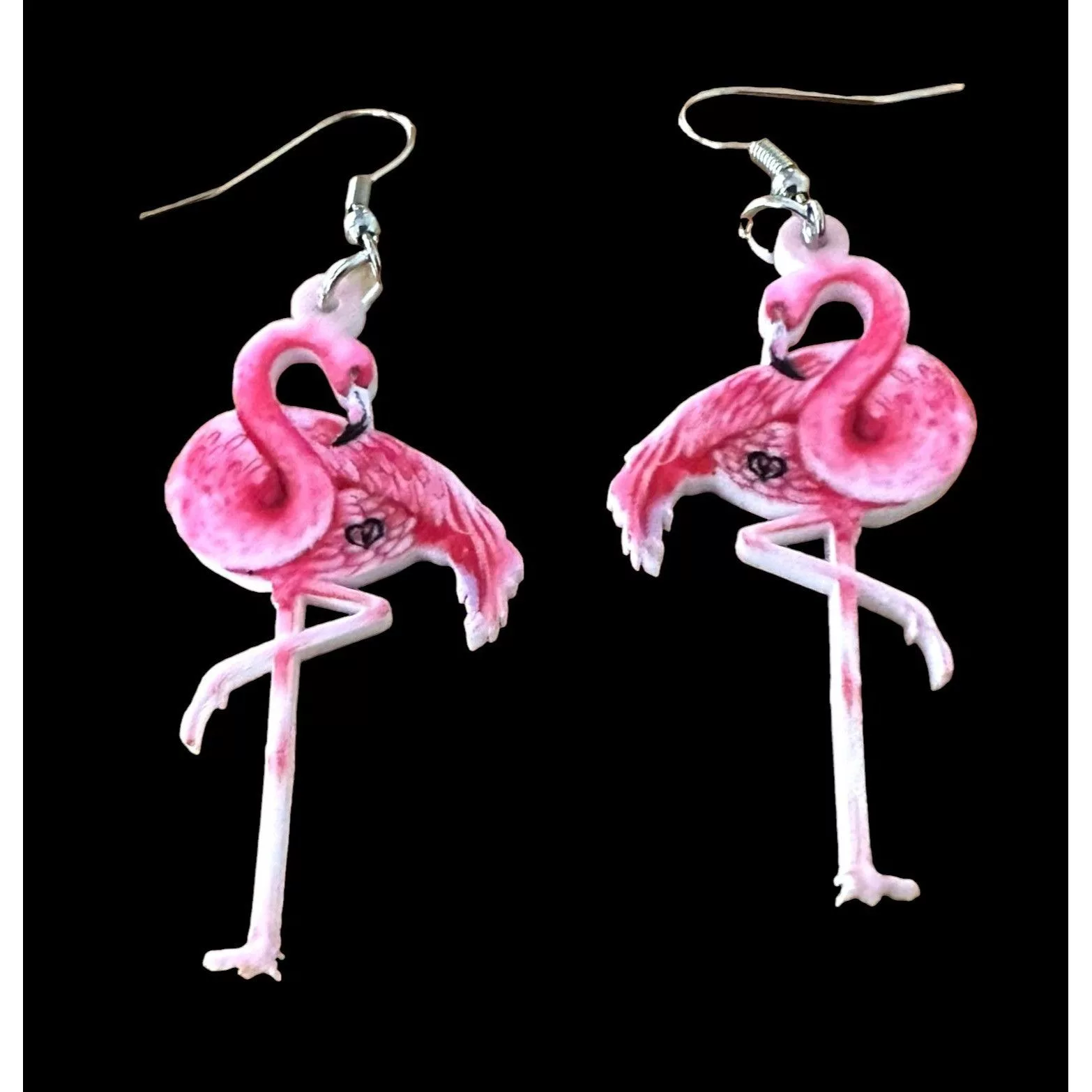 Handmade Earrings Handmade Pink Flamingo Earrings Dangle Hooks New Double Sided Las Veg Vintage