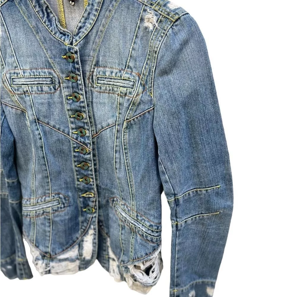 Dondup Denim Jackets Dondup Made in Italy Distressed Jeans Jacket Size Medium Blue