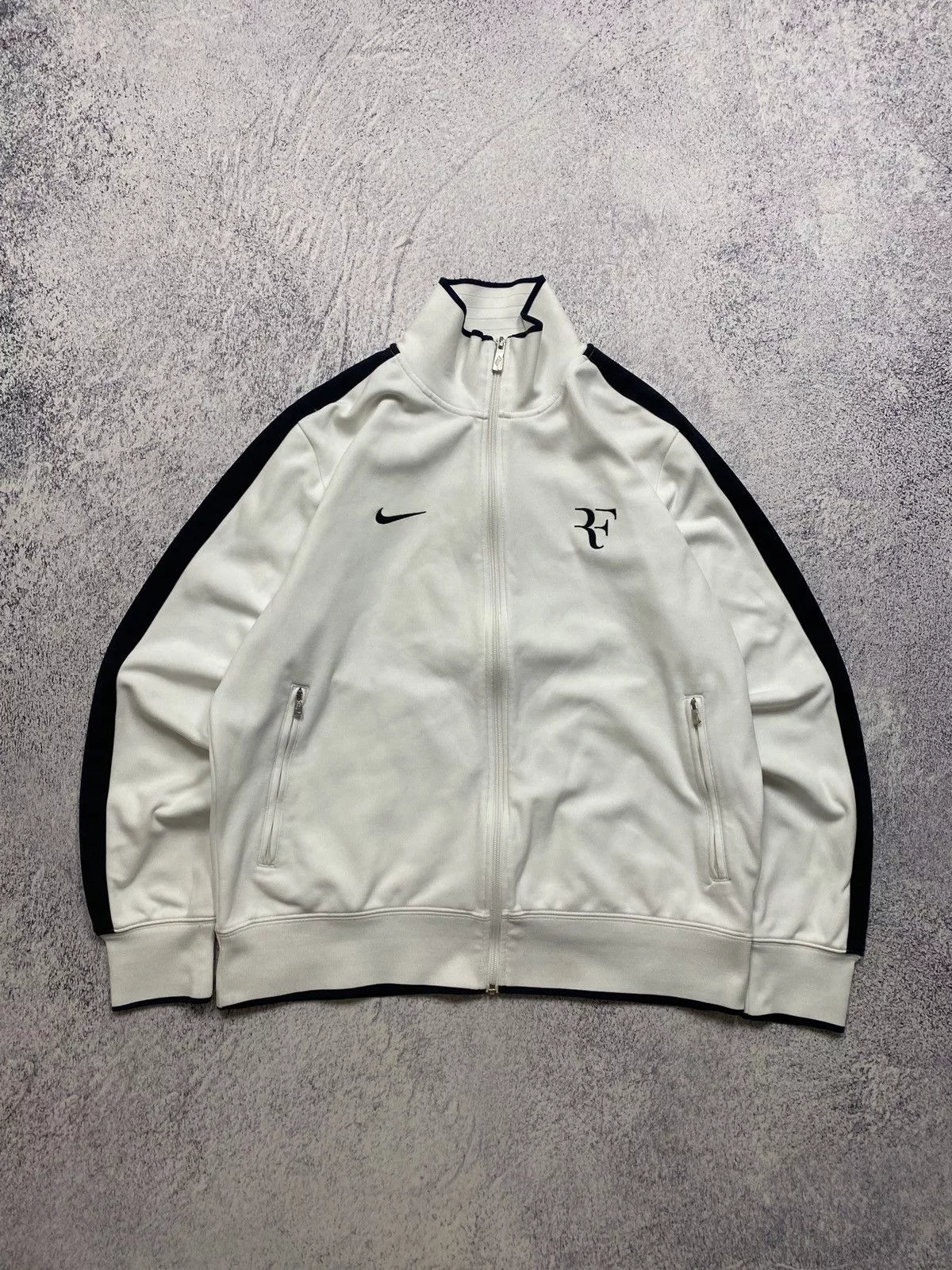 Nike Light Jackets Nike Roger Federer RF Tennis Track Jacket White Full Zip Blue