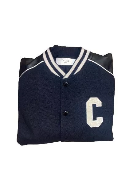 Celine Leather Jackets (52) CELINE Classic Teddy Varsity Jacket in Textured Wool Black