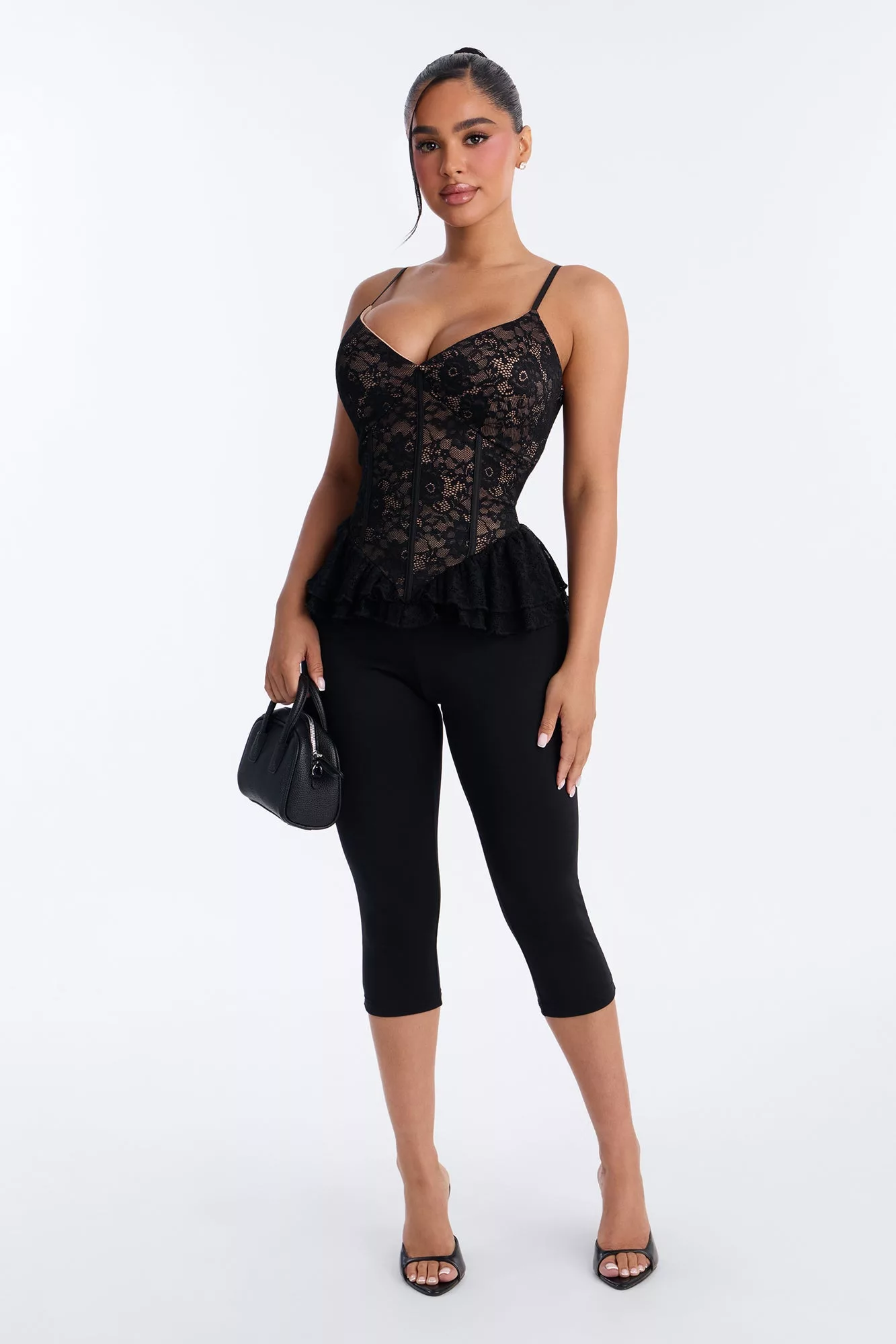 Another Romance Lace Ruffle Corset Top - Black