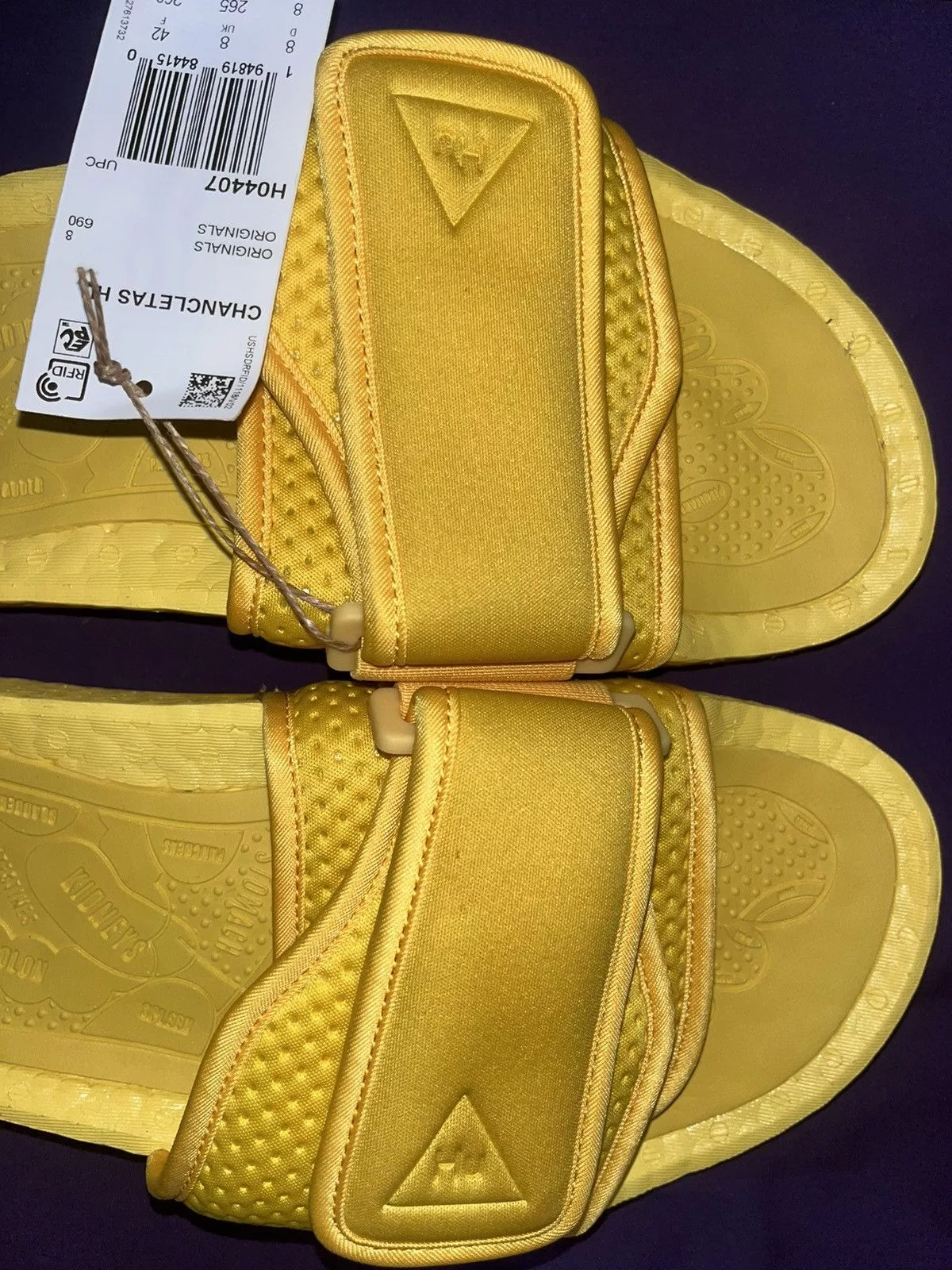 Adidas Sandals Adidas × Human Made × Pharrell Adidas Boost Slide Pharrell CHANCLETAS Gold