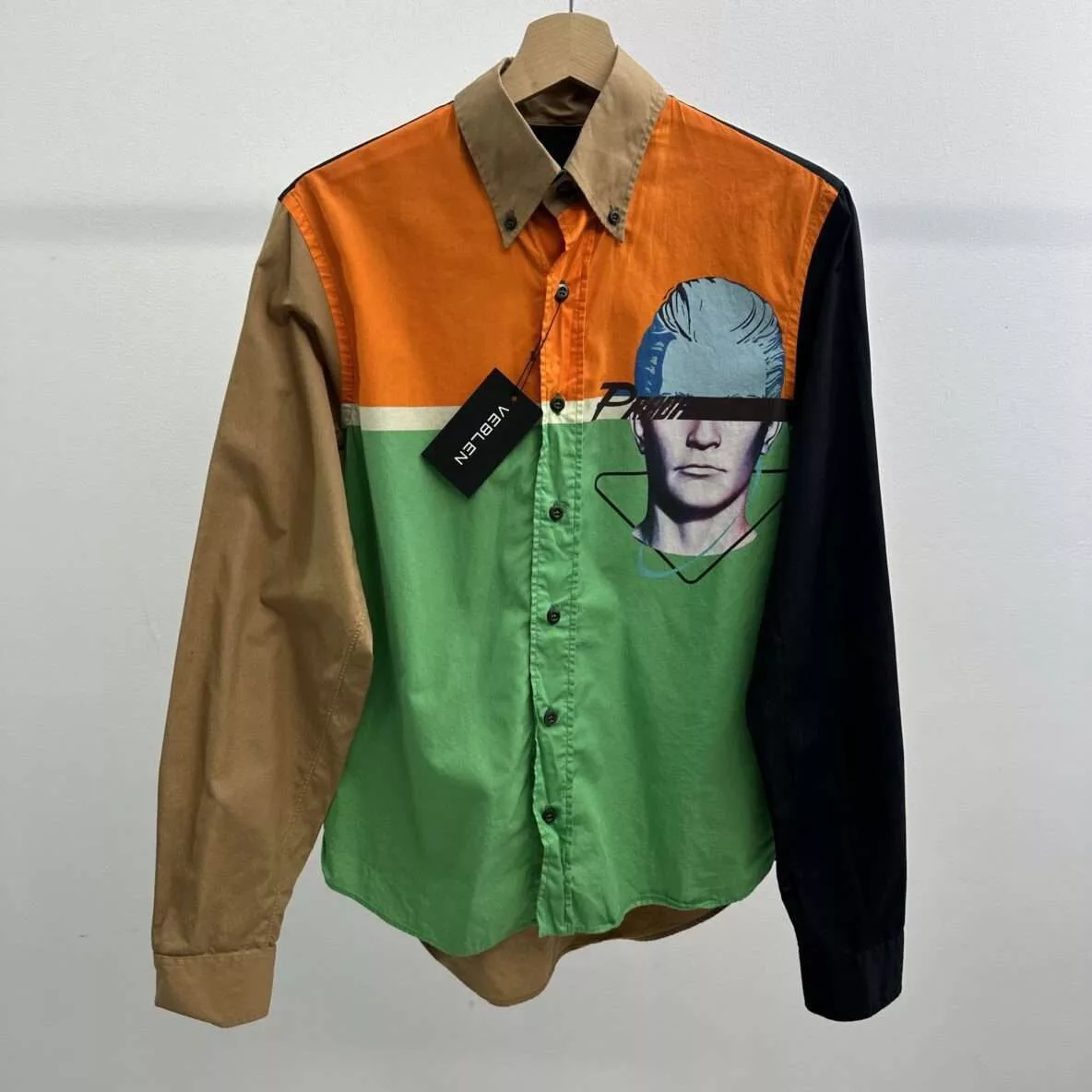 Prada Shirts Button Ups Prada Robot Double Match Button Up Shirt Brown