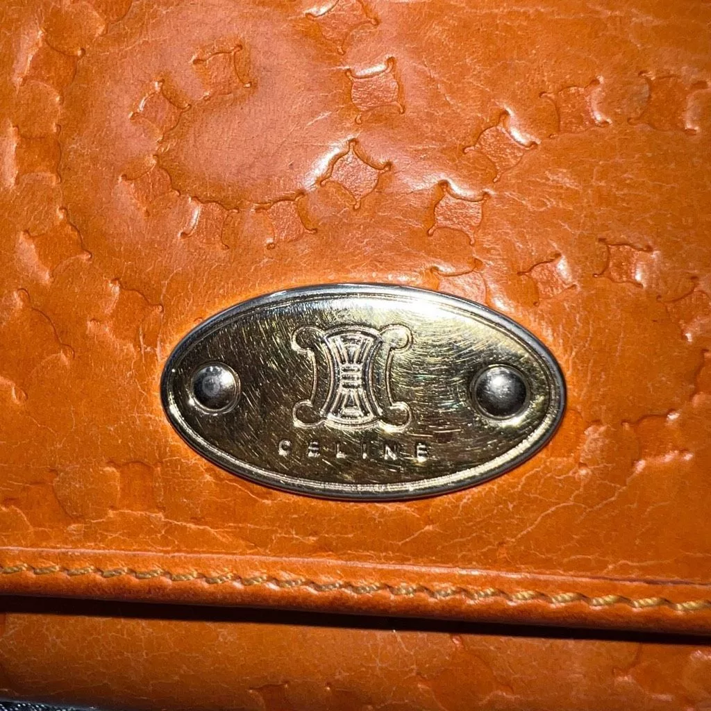 Celine Wallets CELINE RARE Embossed Macadam Long Leather Wallet with full inclusion Orange