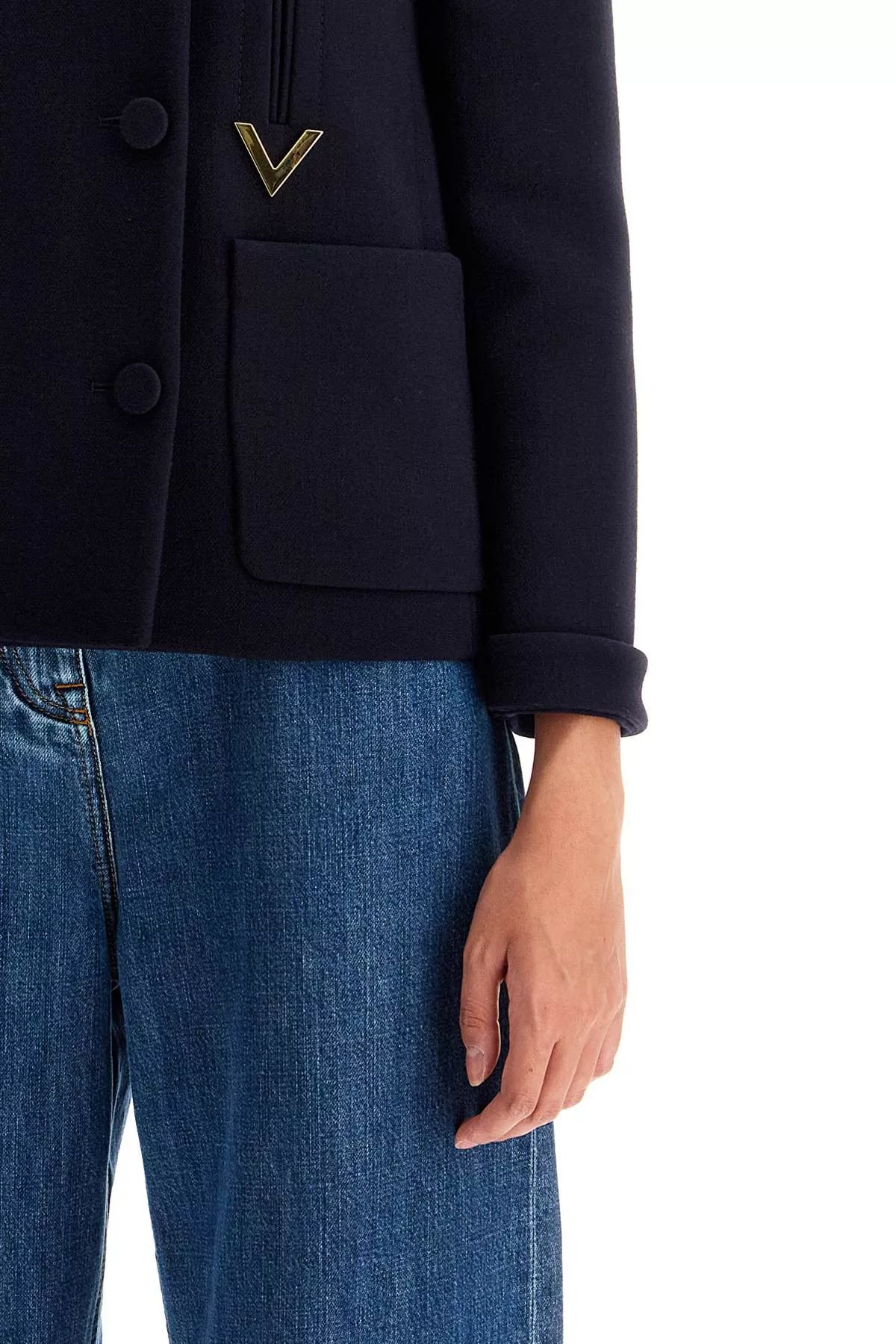 Valentino Coats VALENTINO GARAVANI 'Double Crepe Textured Cab Blue