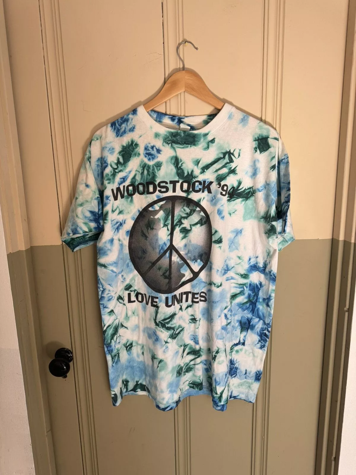 Grateful Dead Short Sleeve T Shirts Grateful Dead × Vintage VINTAGE WOODSTOCK 1994 WORLD PEACE LOVE UNITES TIE DYE TEE Multi