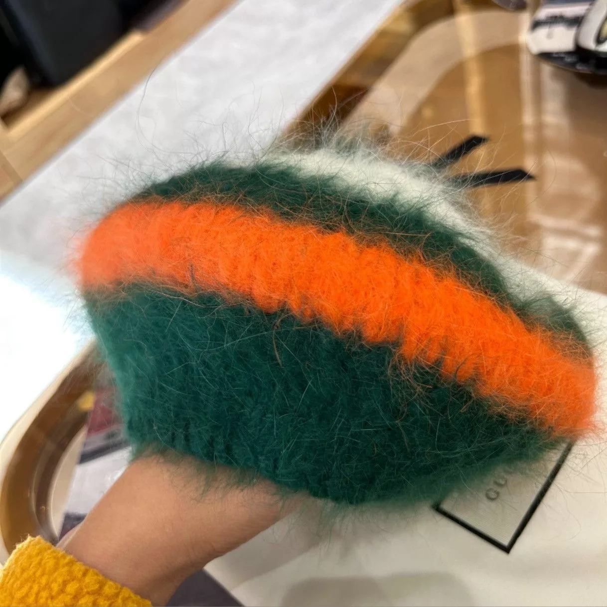 Gucci Hats GUCCI runway Angora Beret Green