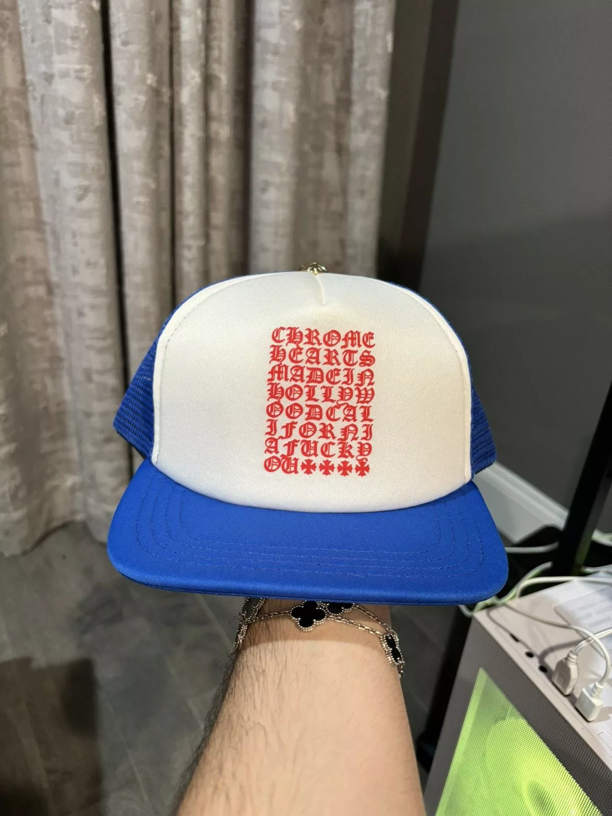Chrome Hearts Hats Chrome hearts trucker white blue red